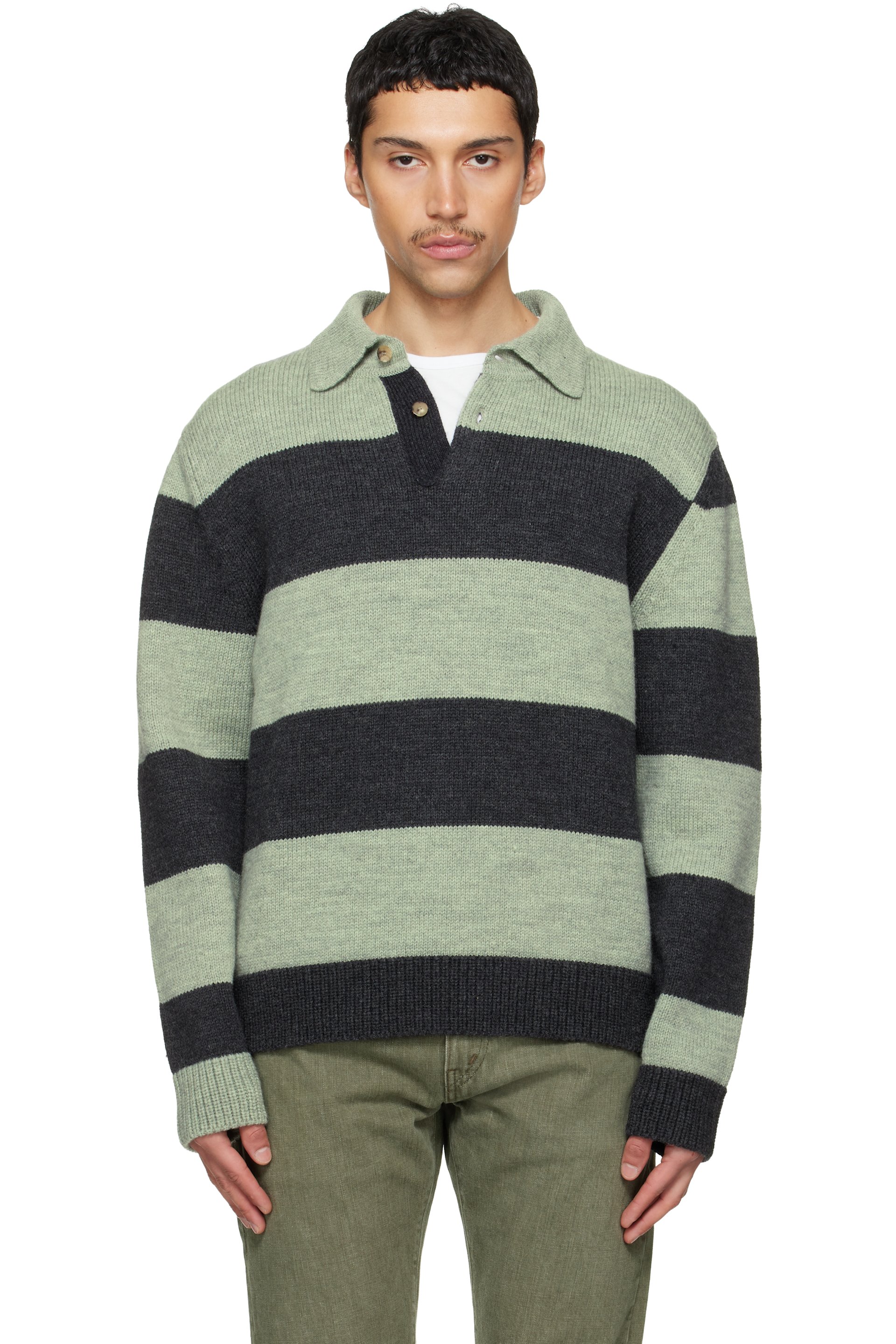 Paul Smith - 绿色 & 灰色 Block Stripe Polo 衫