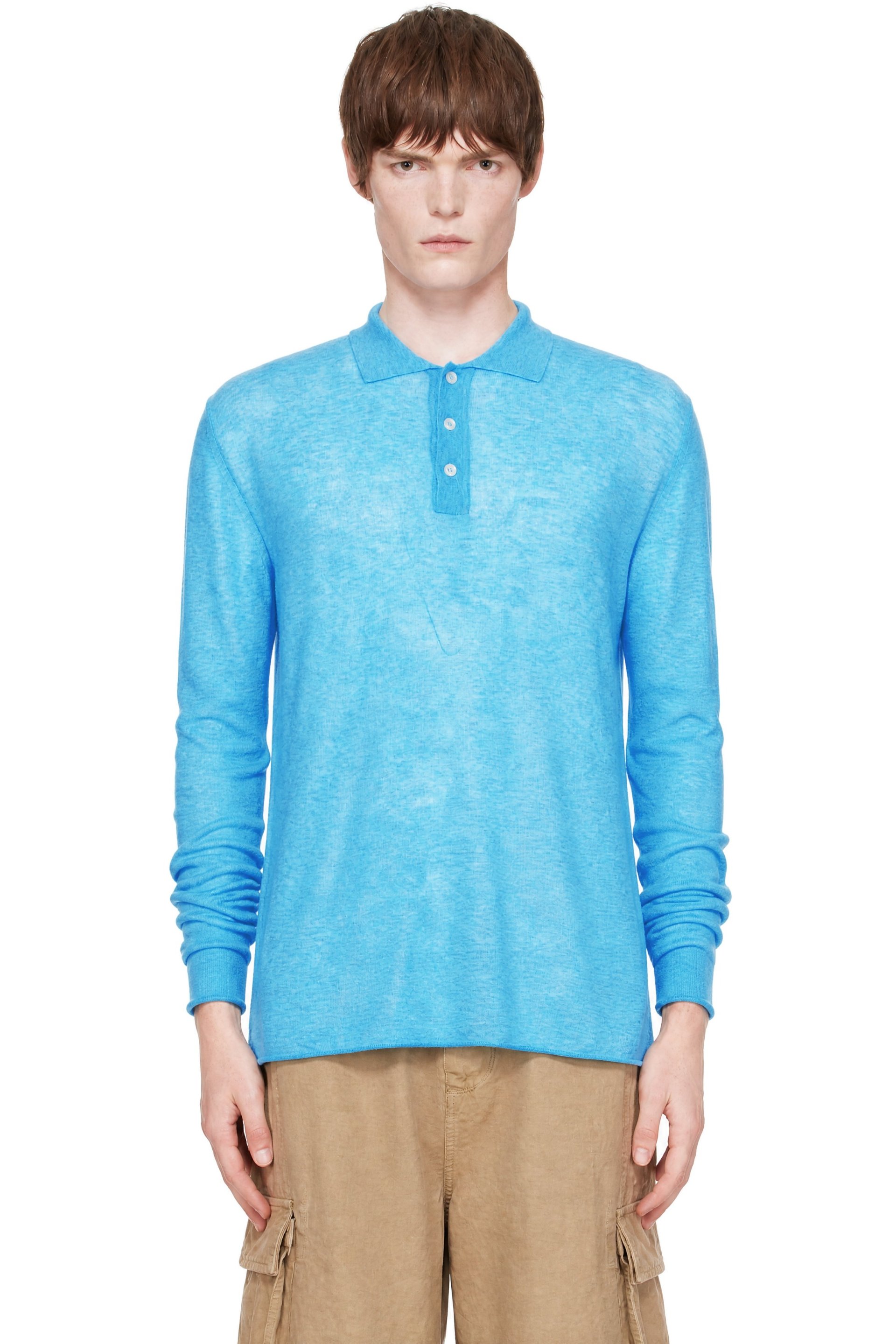 ERL - Blue Overdyed Heather Knit Polo