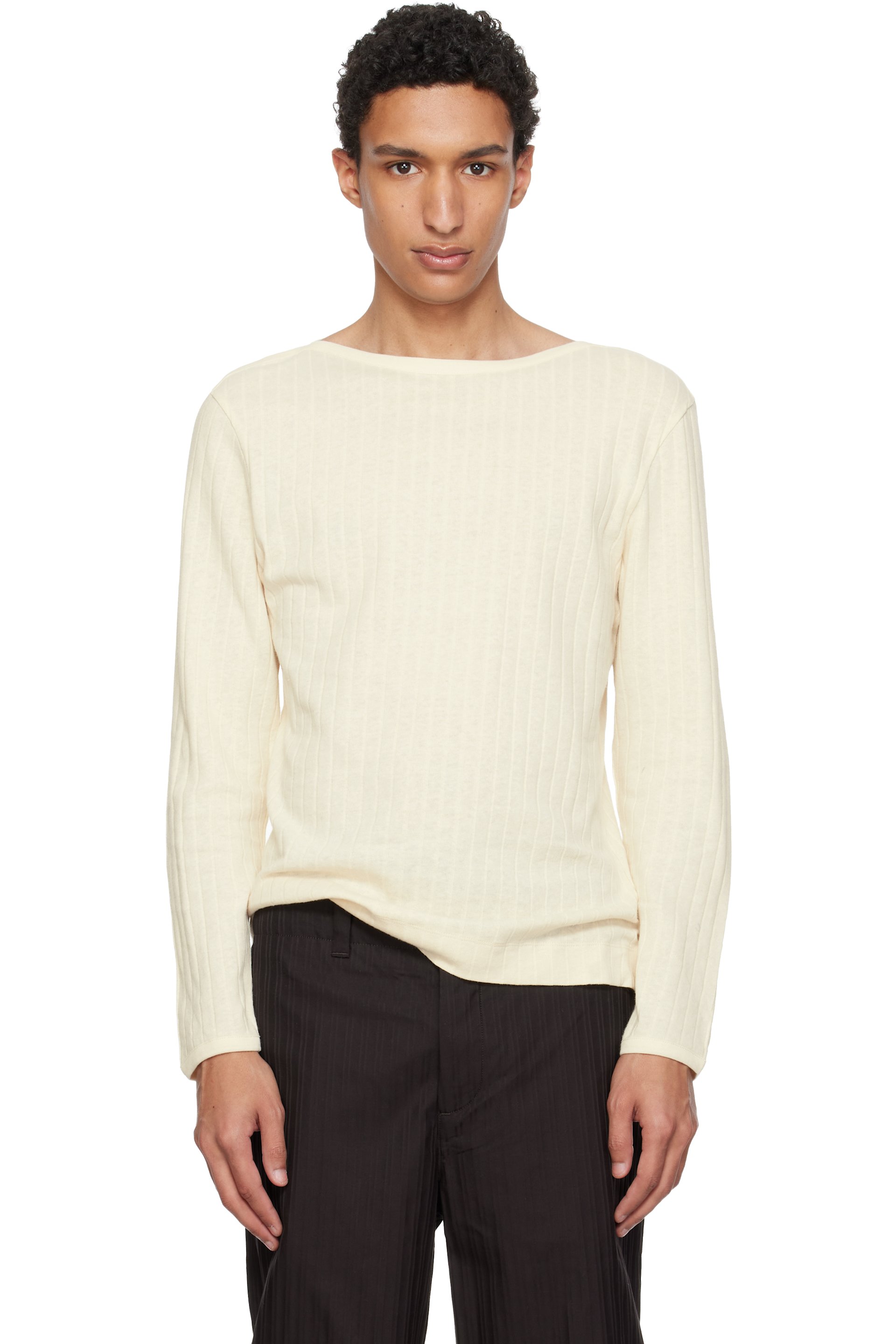 Paul Smith - 米色 Cotton-Linen Boat Neck 长袖 T 恤