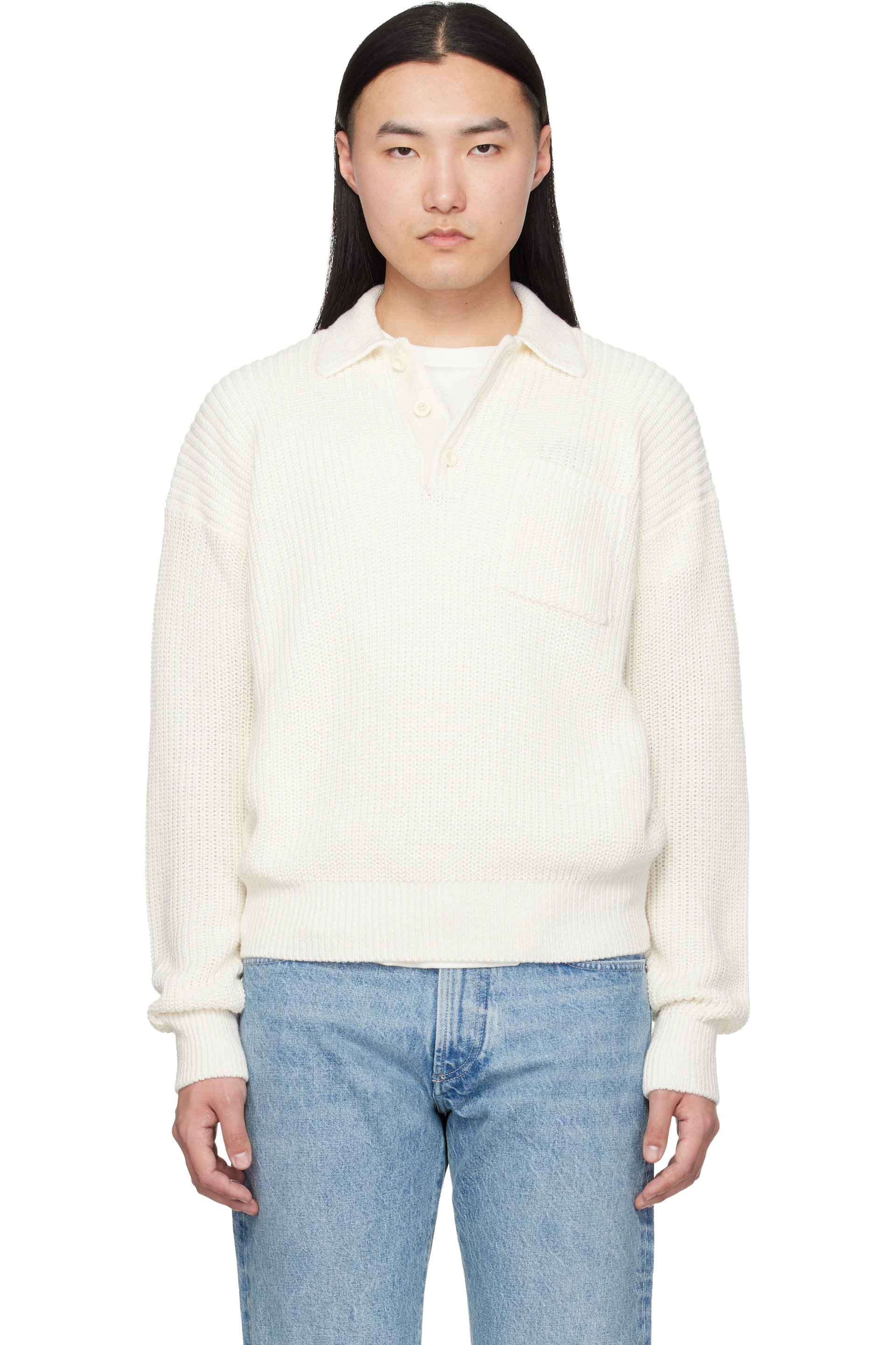 Ralph Lauren Purple Label - Pull de style polo blanc en soie et lin