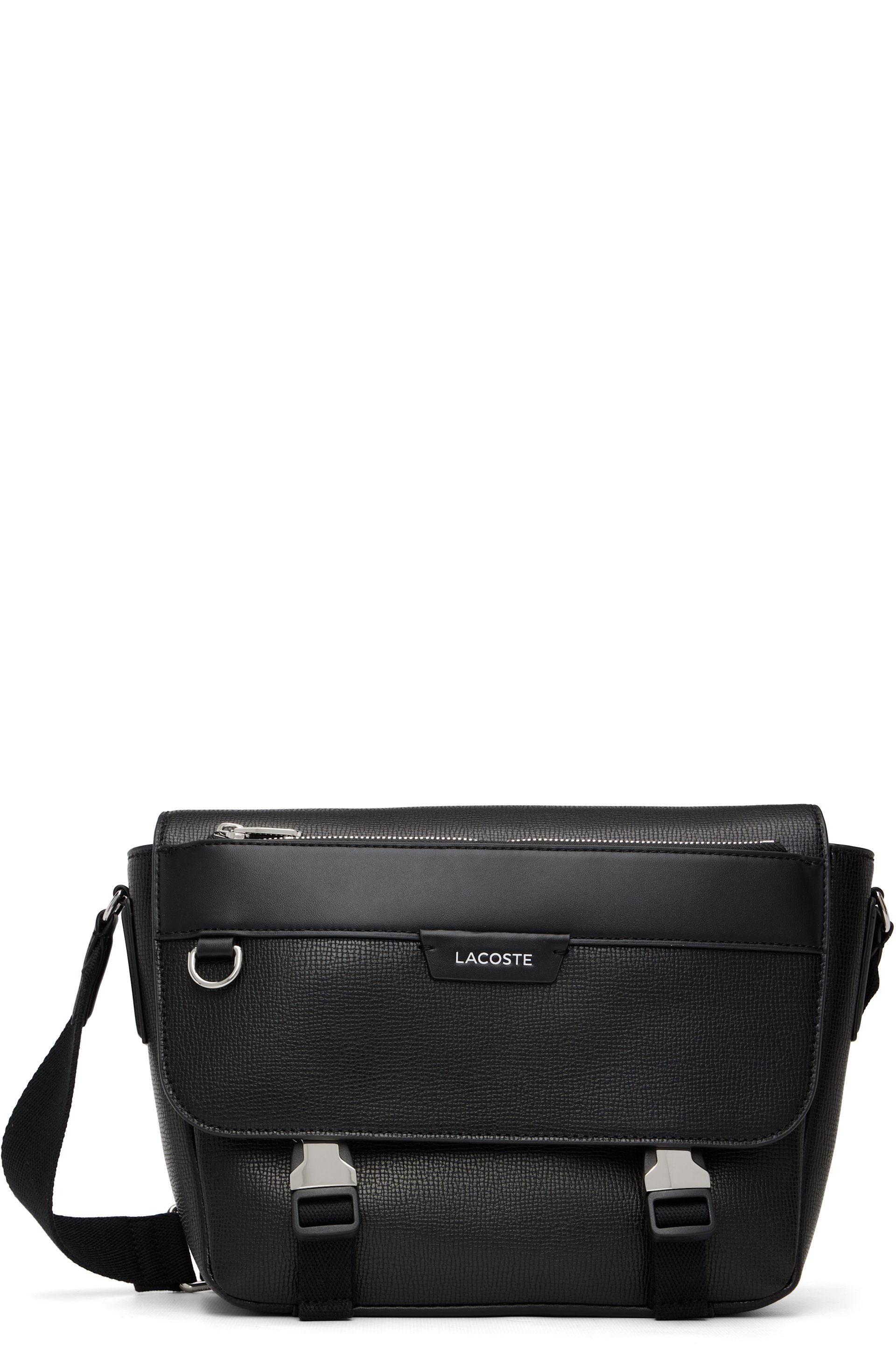 Lacoste - Black Ossian Flap Close Leather Satchel Bag