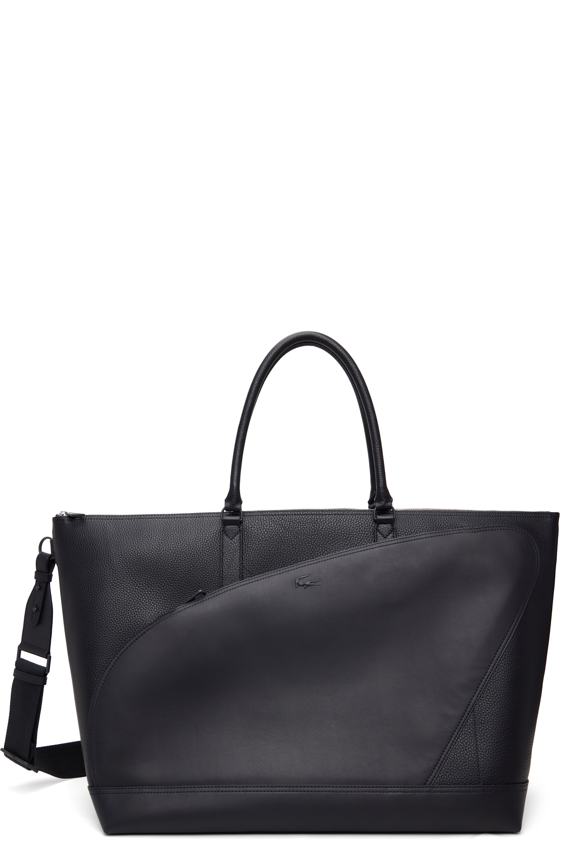 Lacoste - Black 'Club Lacoste' Grain Leather Weekend Tote