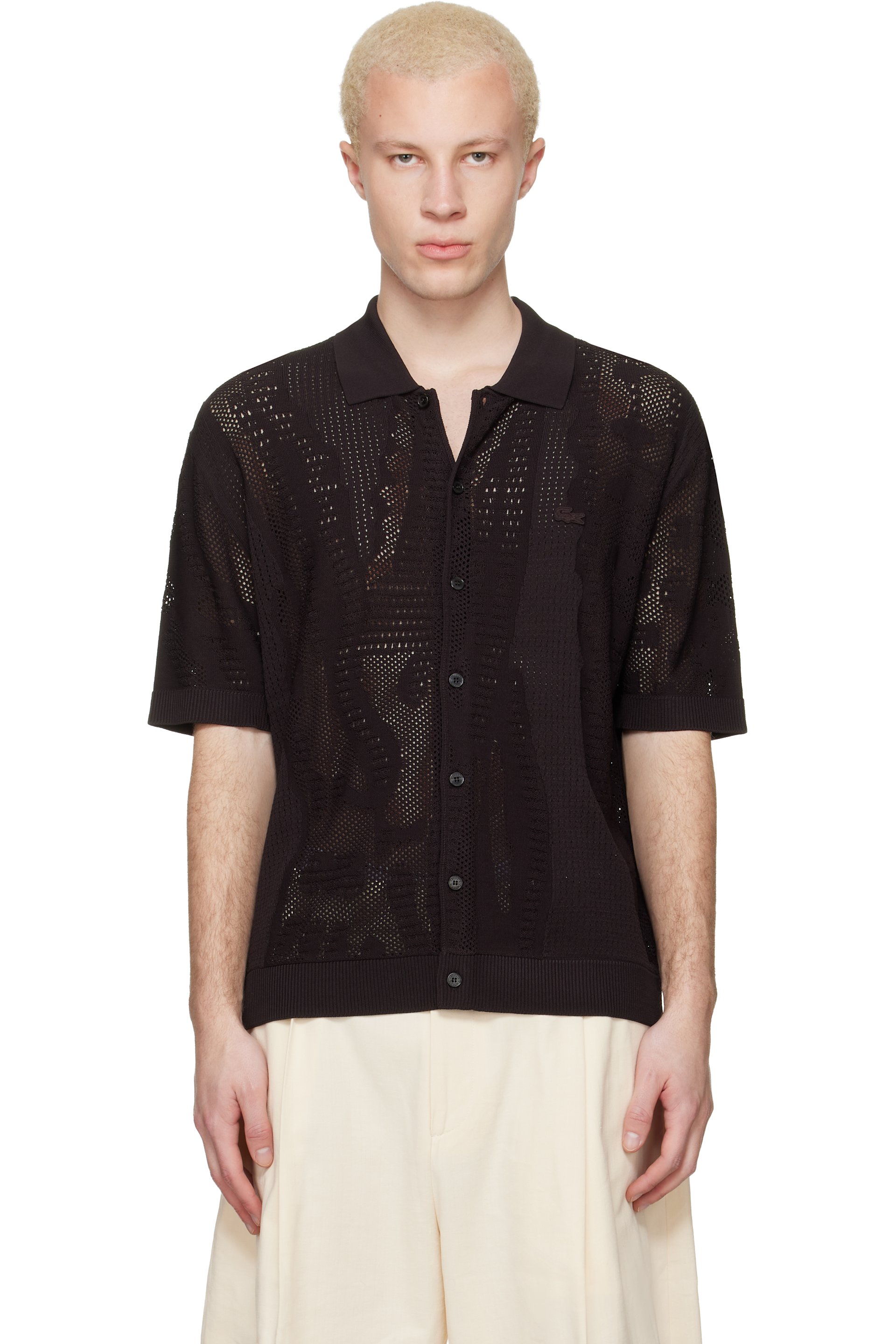 Lacoste - Brown Lacy Knit Crocodile Shirt