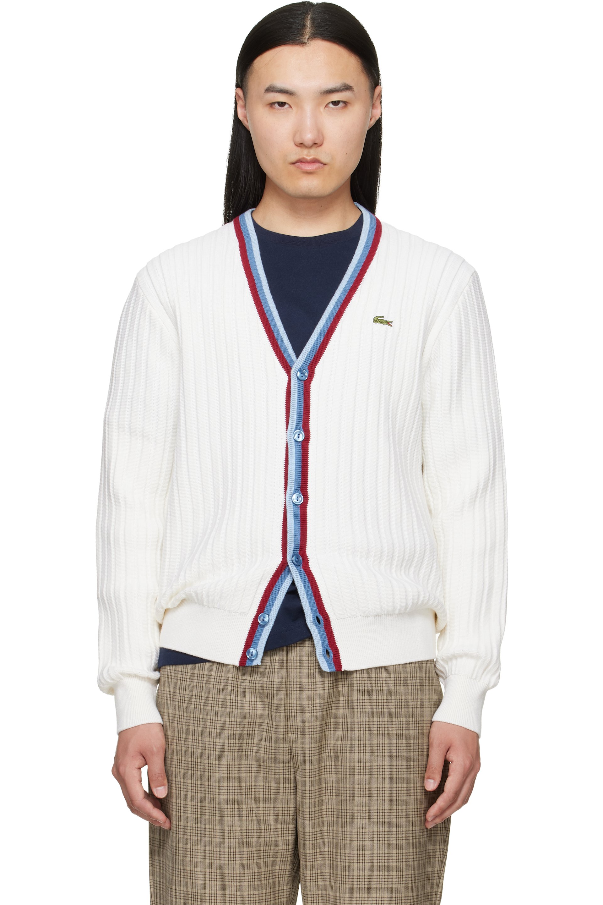 Lacoste - White 'French Made' Archive Re-edition Knitted Cardigan