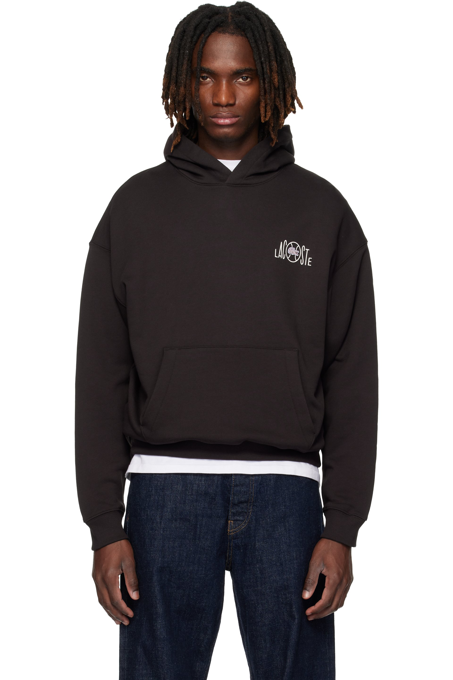 Lacoste - Brown Multi Print Fleece Hoodie