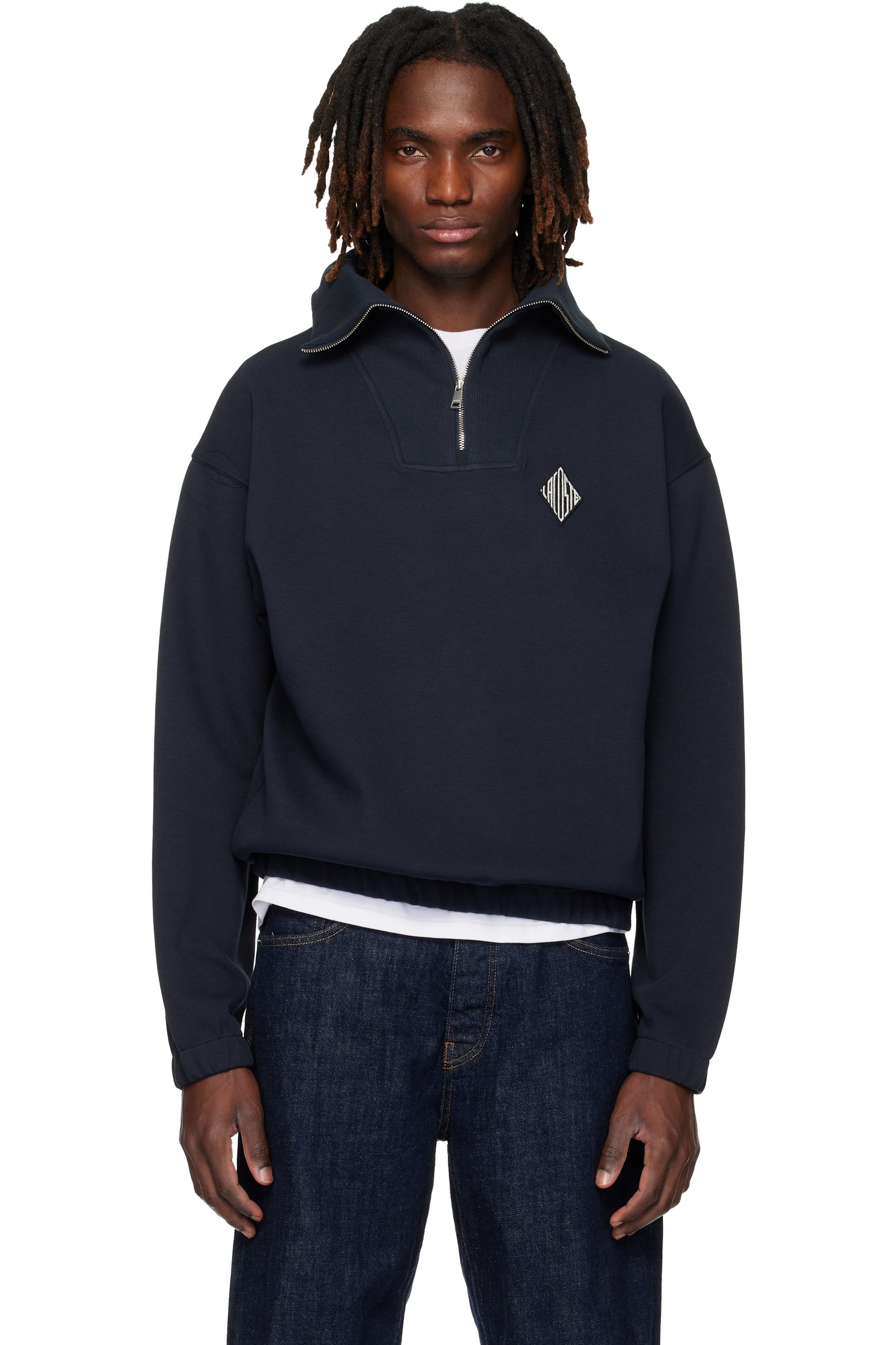 Lacoste - Black Loose Fit Zipped Neck Piqué Sweatshirt