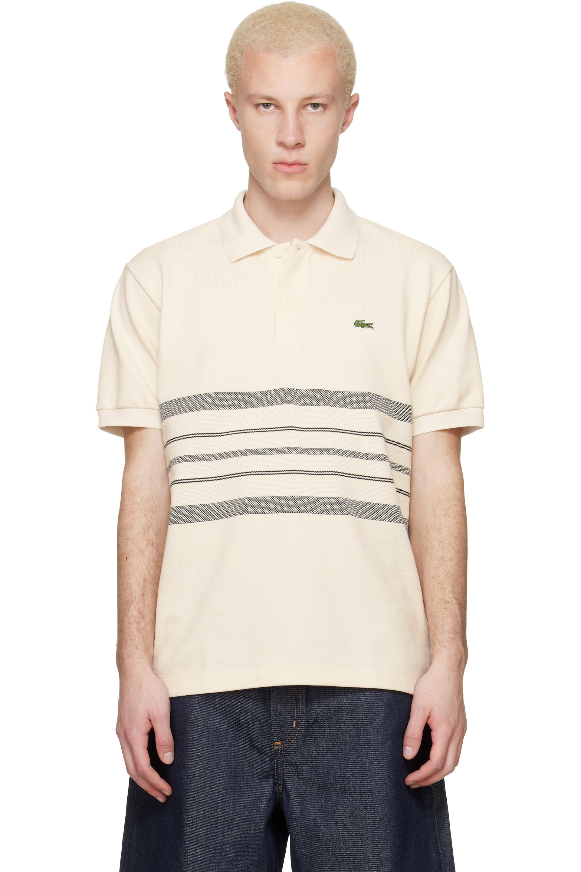 Lacoste - Off-White 'French Made' Classic Fit Striped Polo