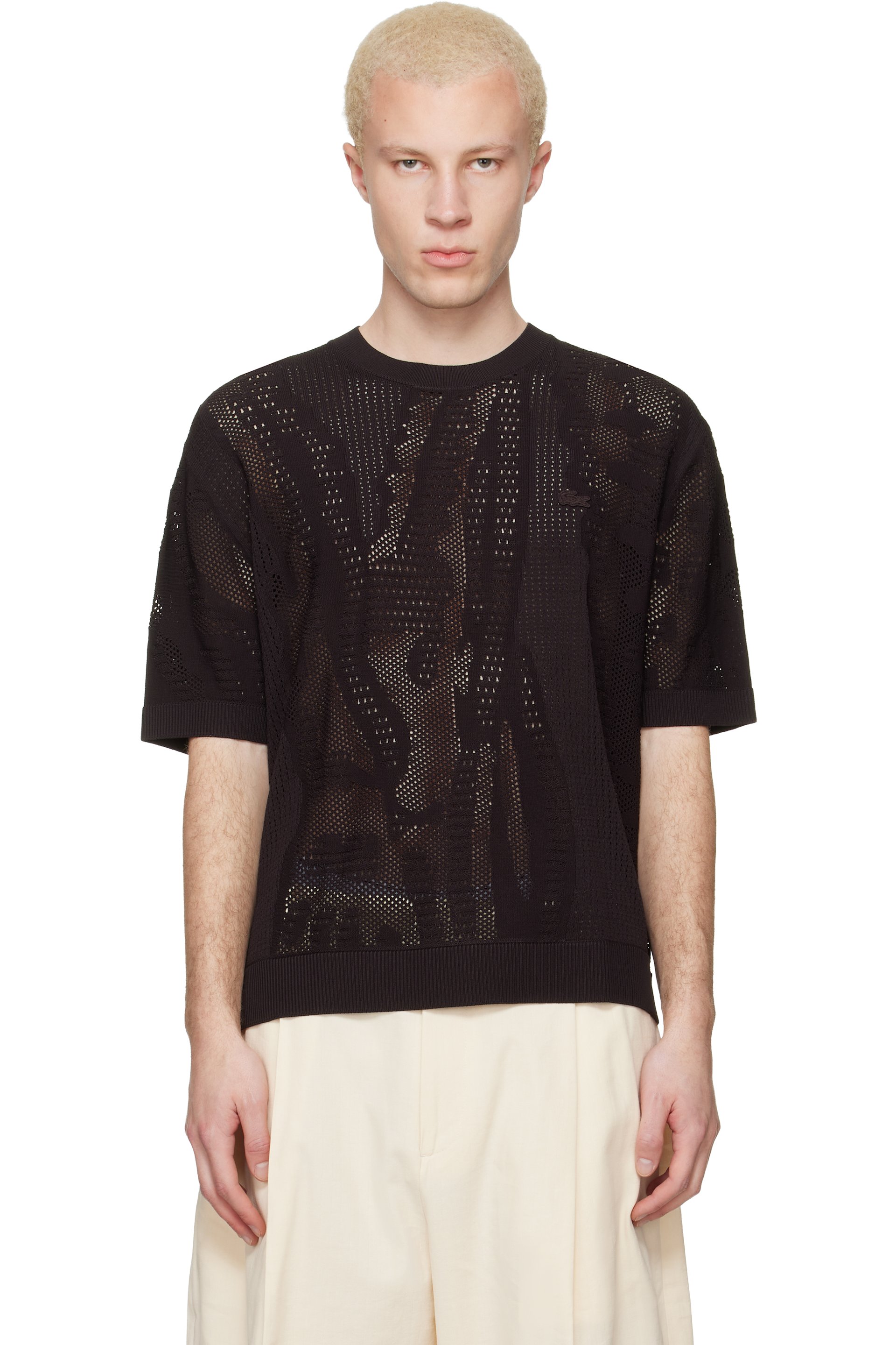 Lacoste - Brown Relaxed Fit Short Sleeved Sweater Top