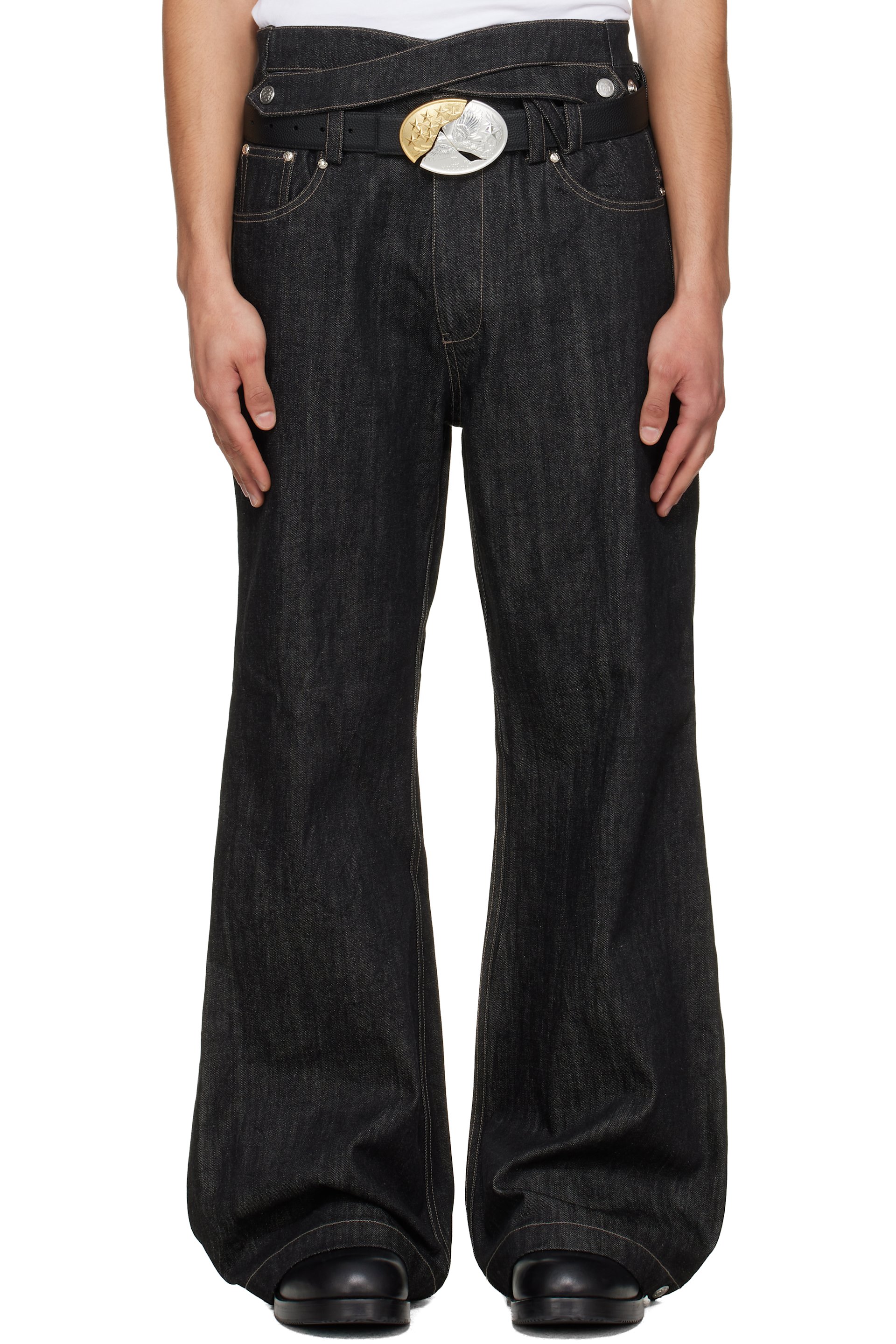 NULLUS - Black Whale Fin Snap-On Flared Jeans