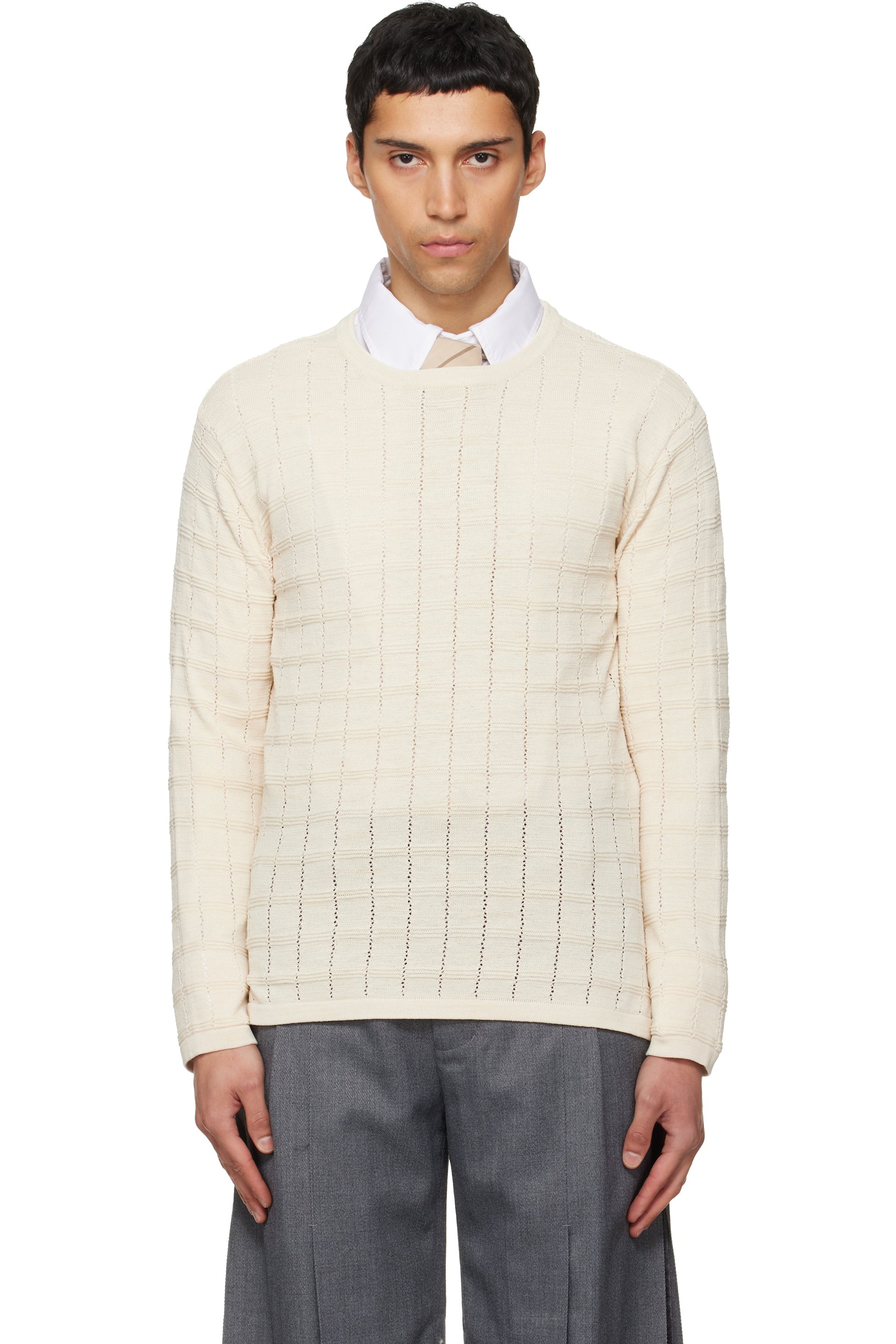 NULLUS - Off-White Cube Texture Knit Sweater