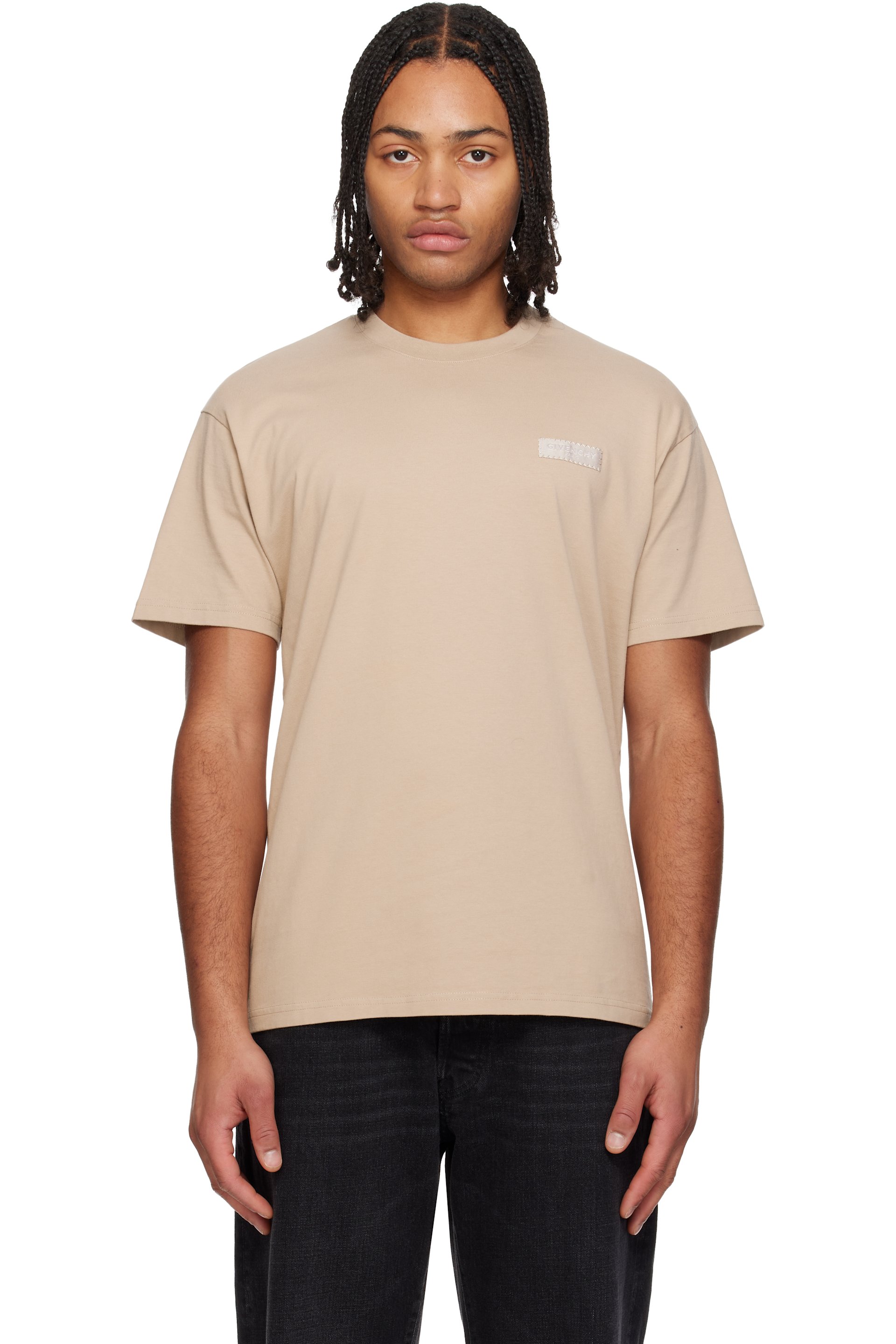 Givenchy - Beige 'GIVENCHY Paris' Gros Grain T-shirt