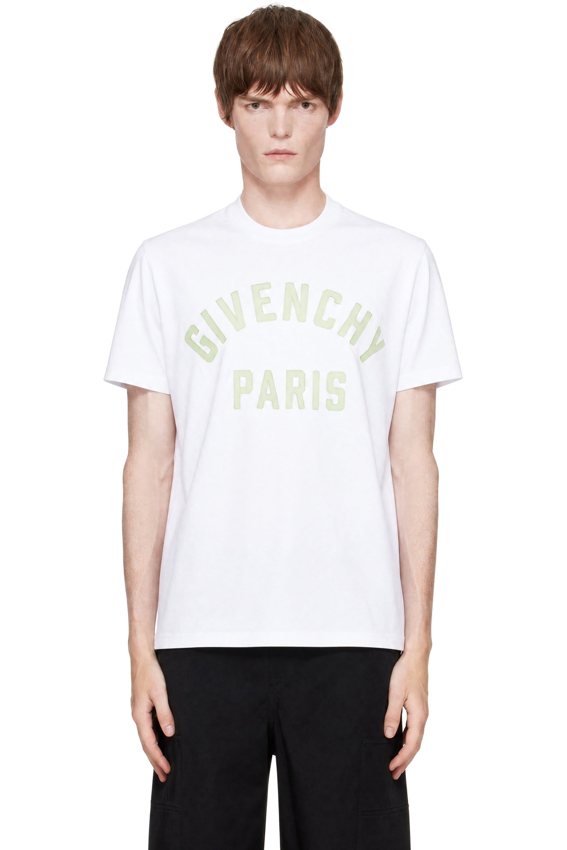 Givenchy - White Cotton 'Givenchy Paris' Embroidery T-shirt