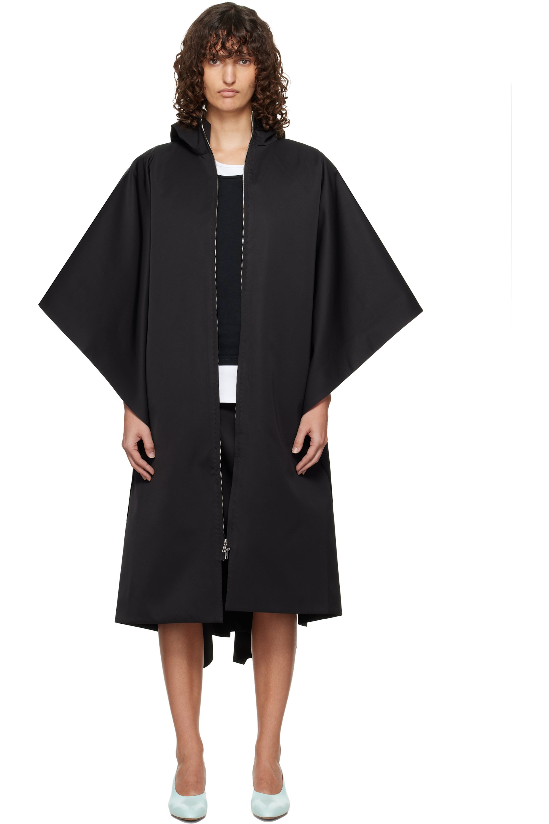 LII - Black Long Poncho Coat