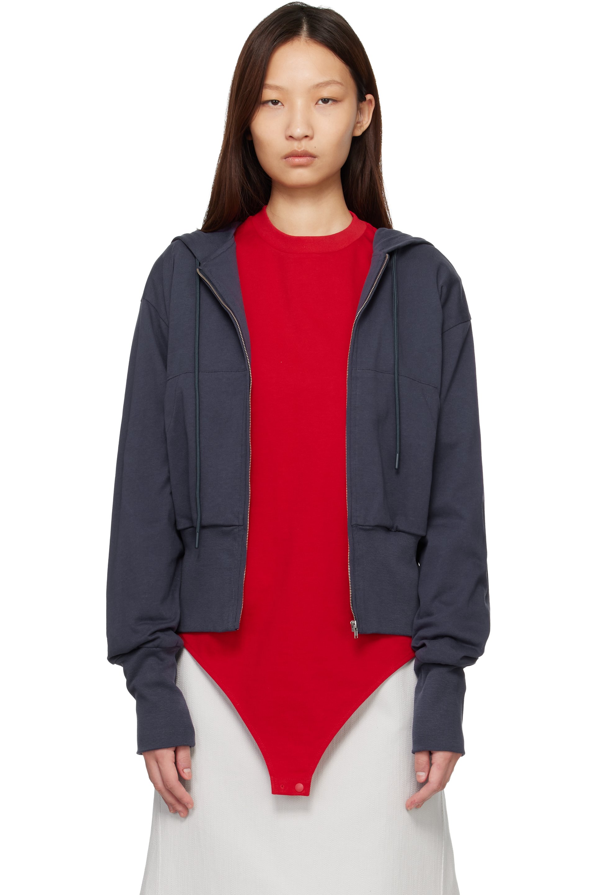 LII - Pull à capuche bleu marine à glissière