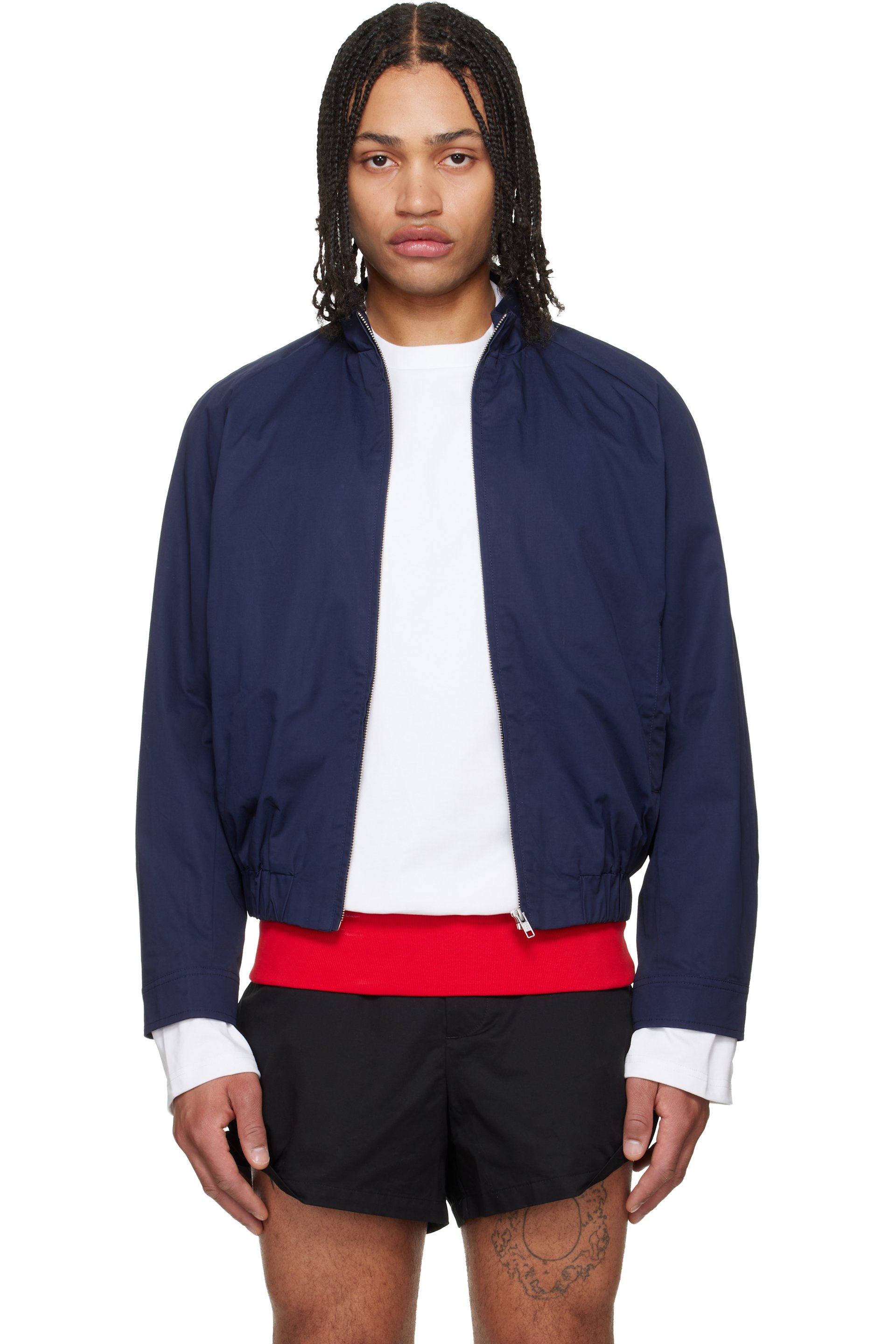 LII - Navy Back Flap Cropped Bomber Jacket