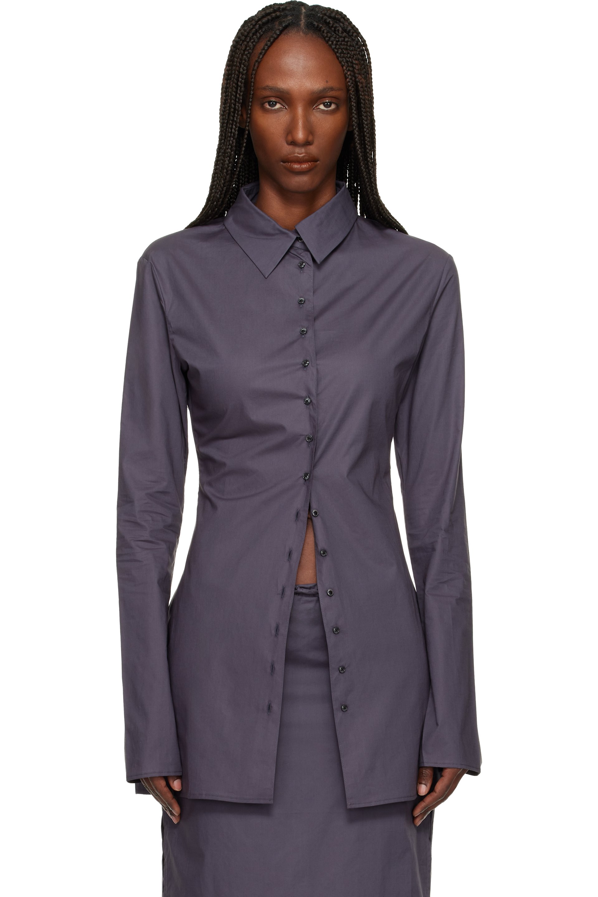 BAMBOU ROGER KWONG - Chemise ajustée grise en popeline de coton