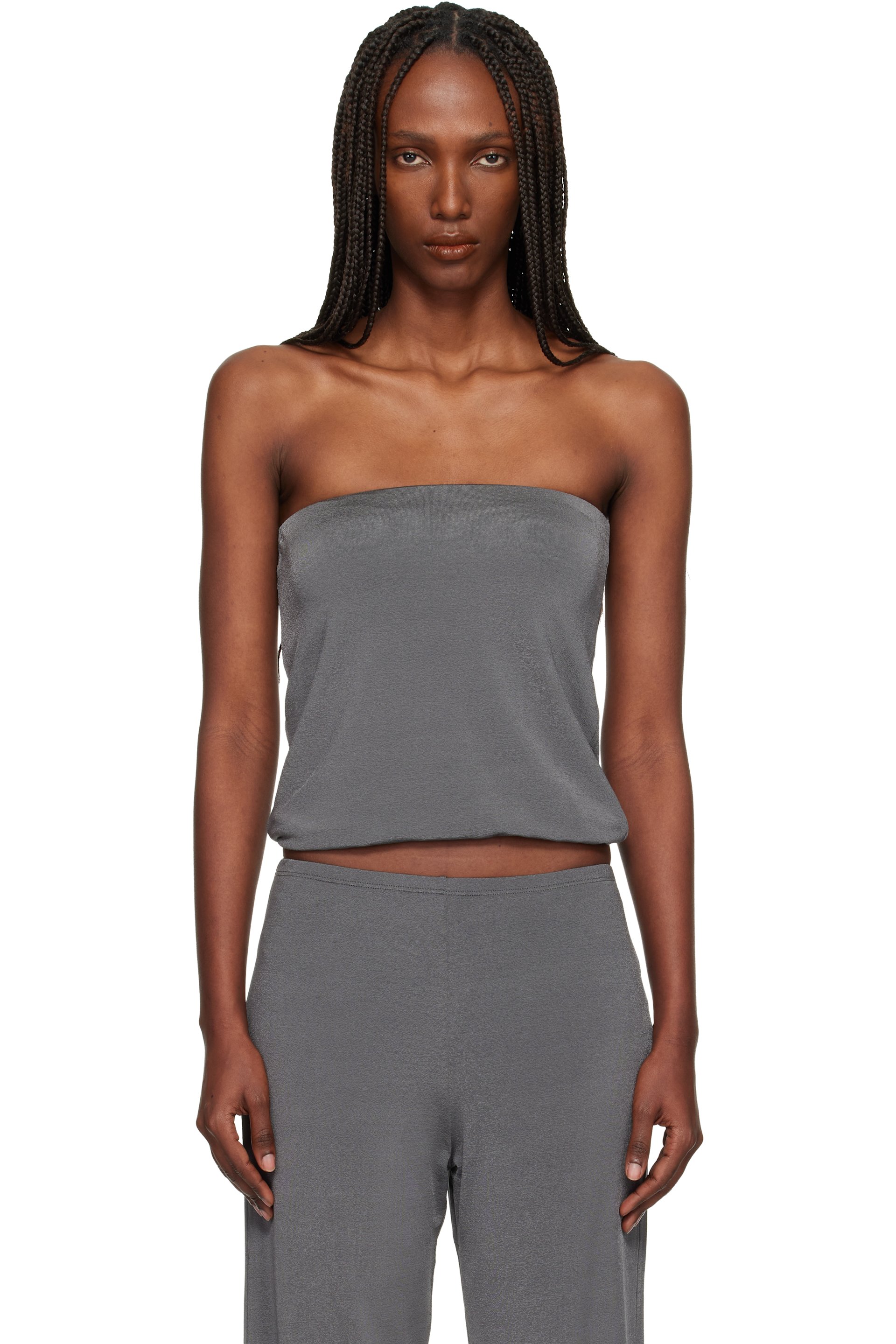 BAMBOU ROGER KWONG - Haut de style bustier gris en jersey crêpe lustré