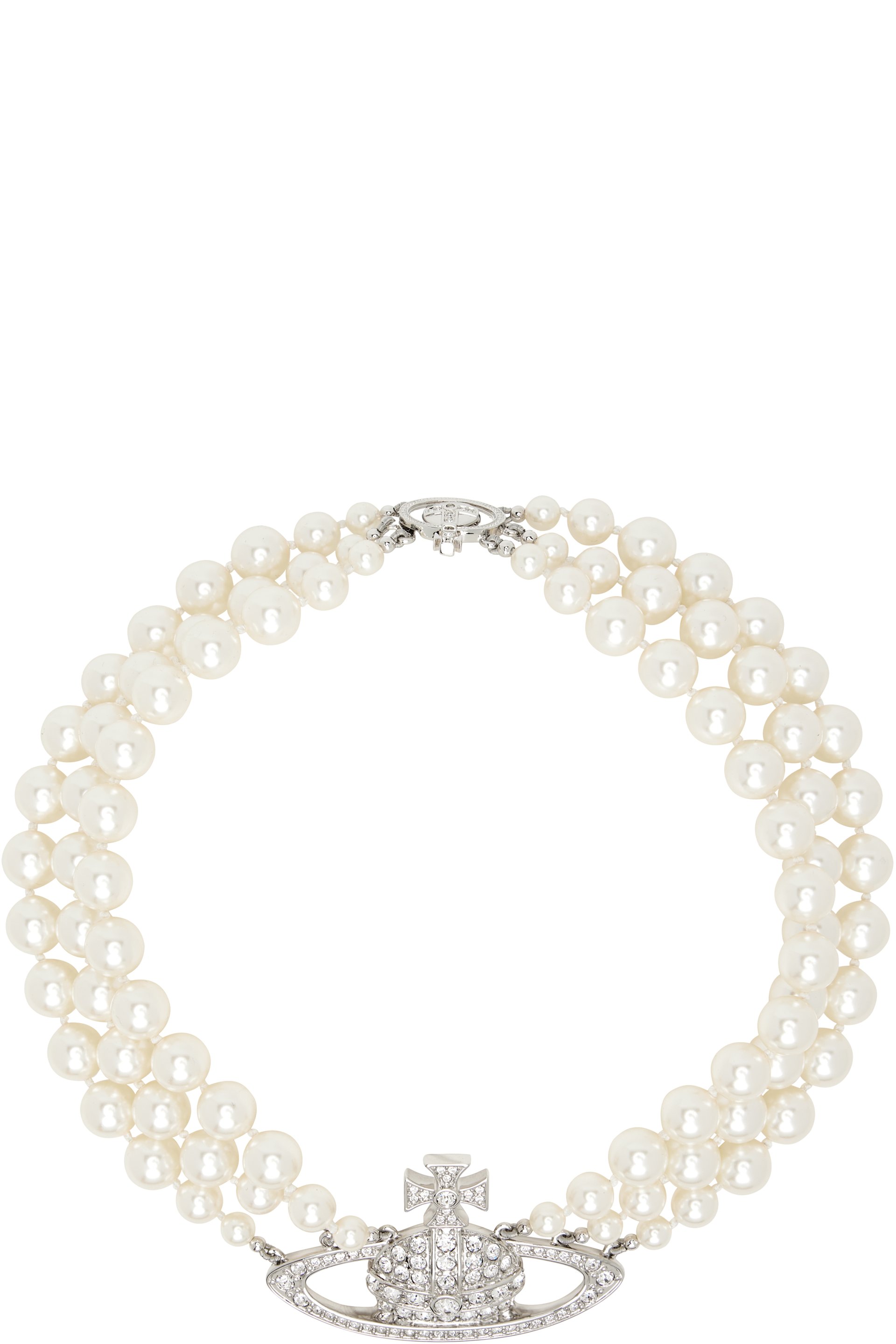 Vivienne Westwood: Three Row Pearl Bas Relief Necklace | SSENSE