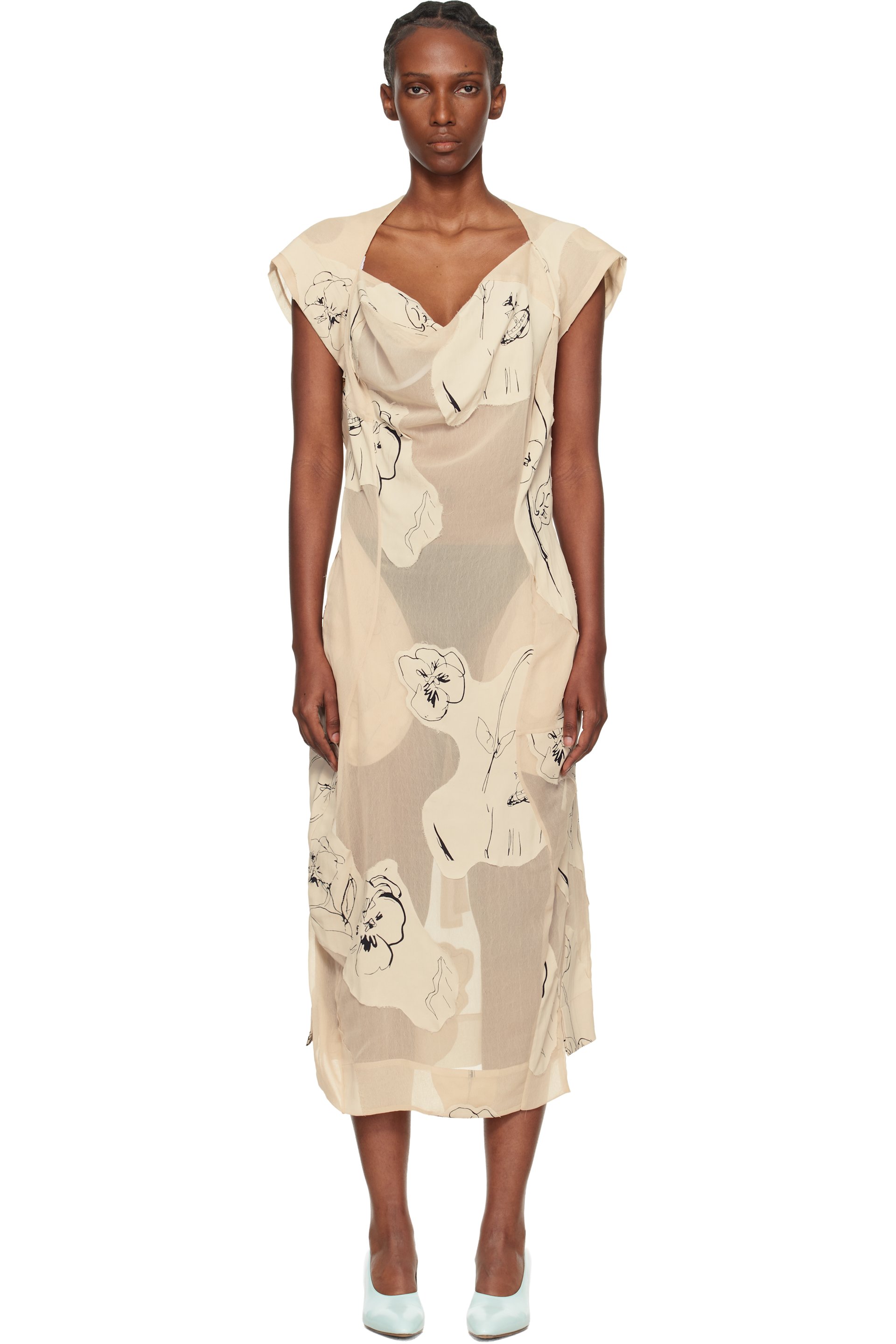 Vivienne Westwood - Robe midi Ionian blanc cassé en crêpe à motif imprimé
