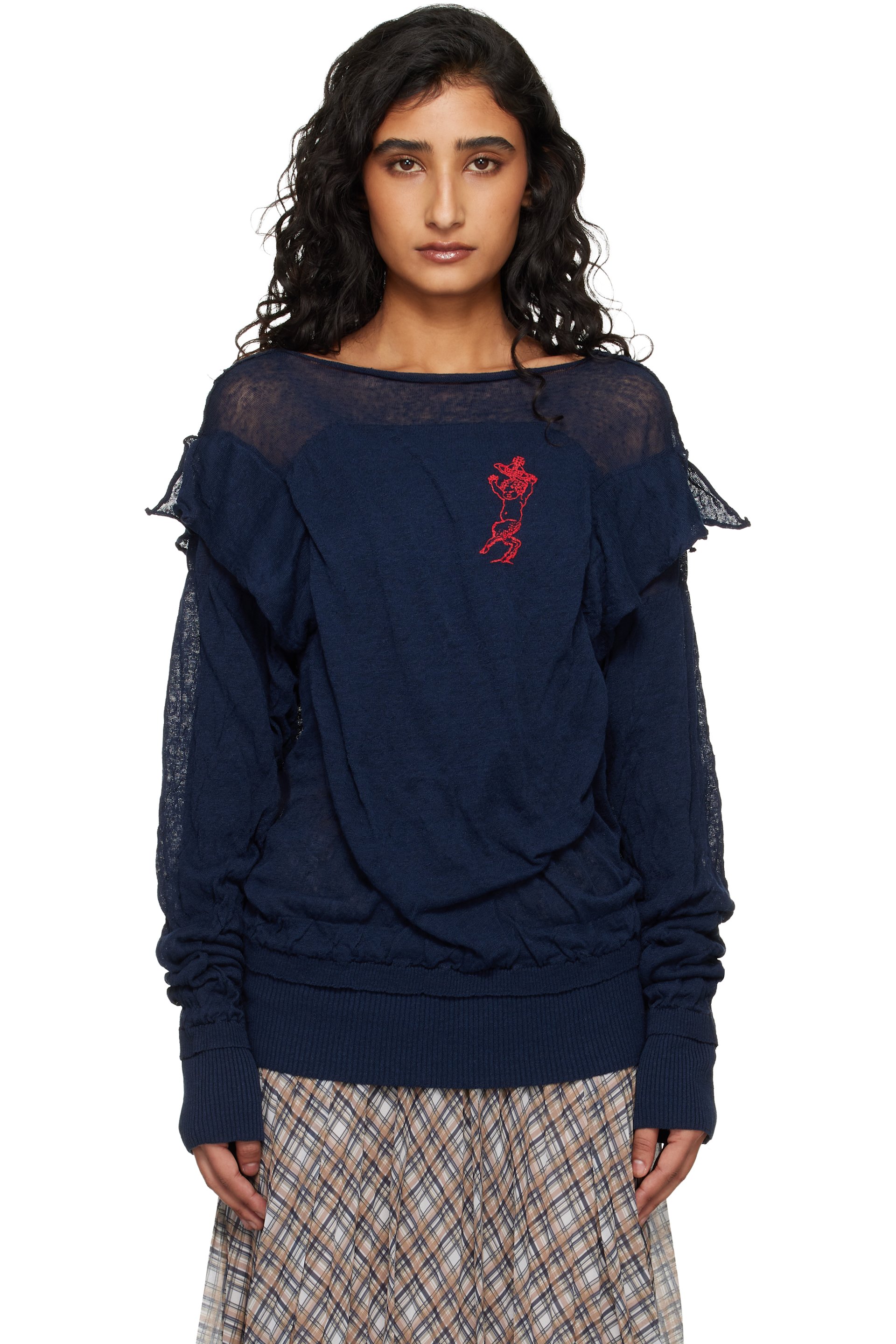 Vivienne Westwood - Navy Linen Cotton Blend Crinkled Sweater