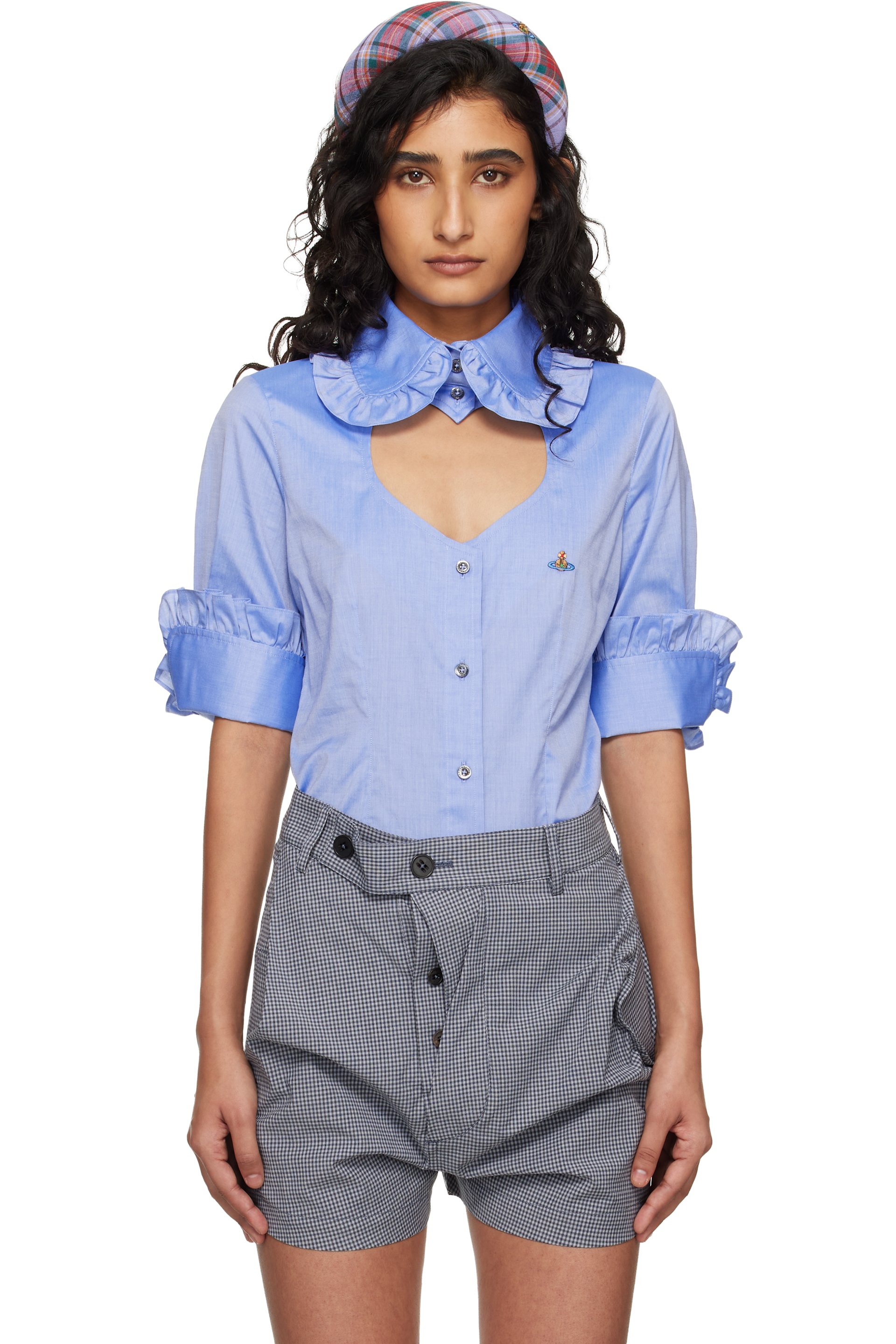 Vivienne Westwood - Chemise à manches courtes Toulouse bleue à volants