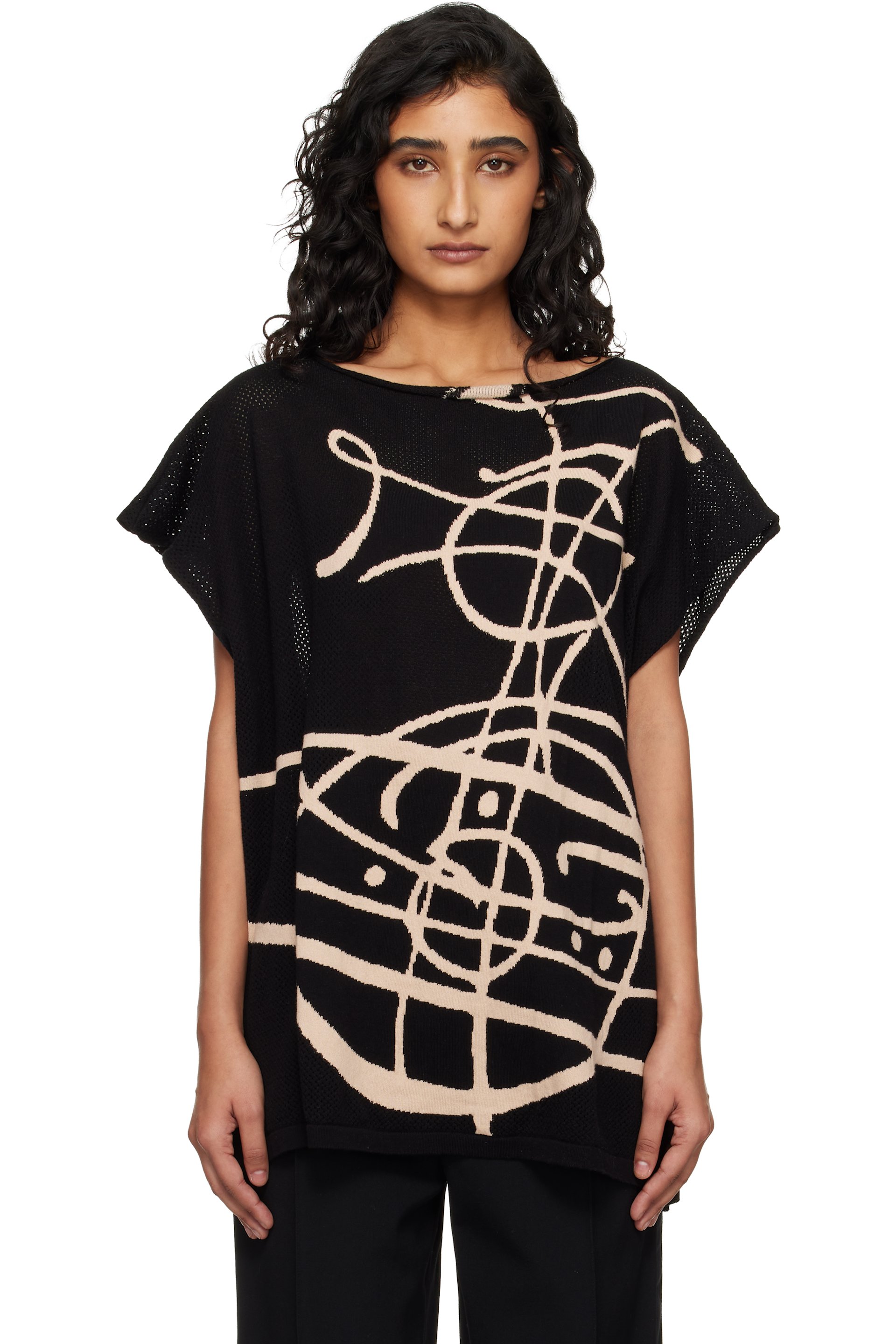 Vivienne Westwood - Black Beach Top Graffiti Orb Cover-Up Top