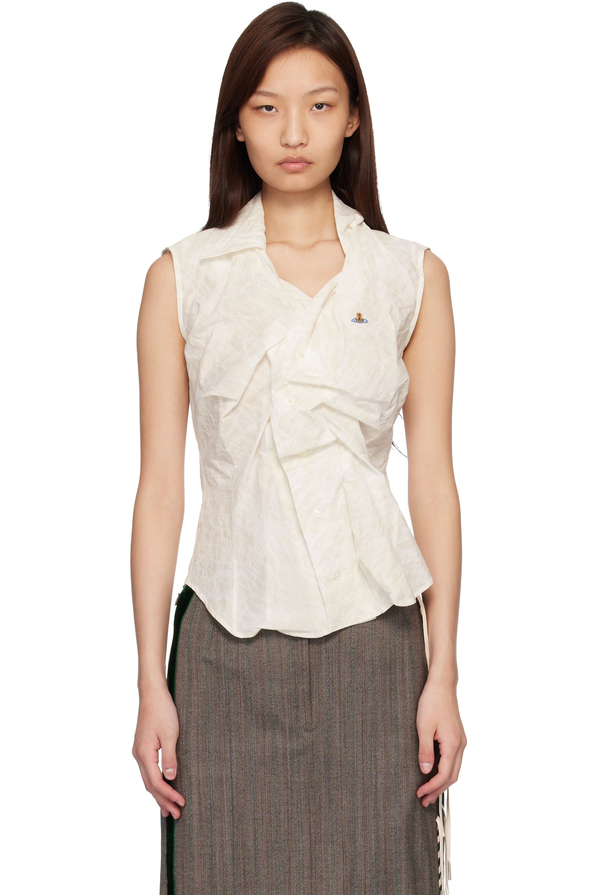 Vivienne Westwood - Chemise à manches courtes blanc cassé à assemblage Drunken