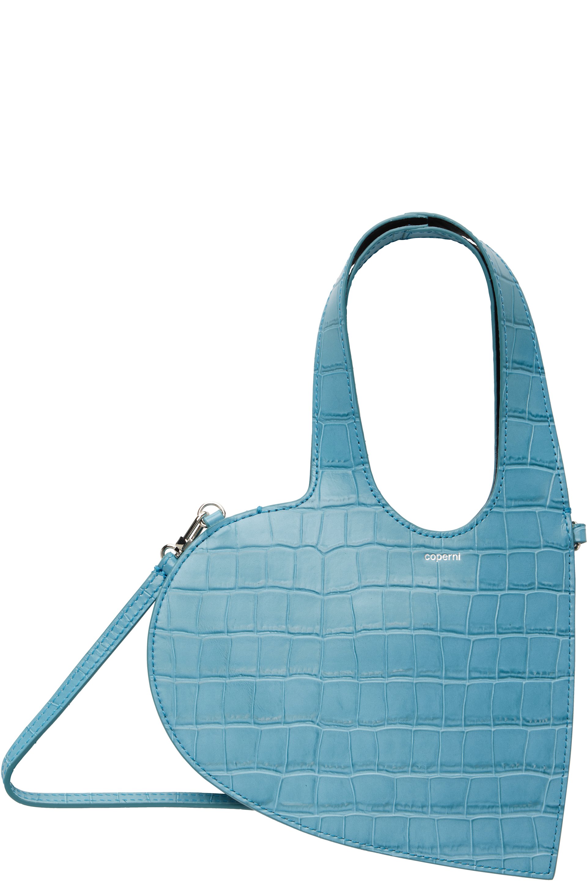 Coperni - Mini cabas en forme de cœur bleu gaufré façon croco