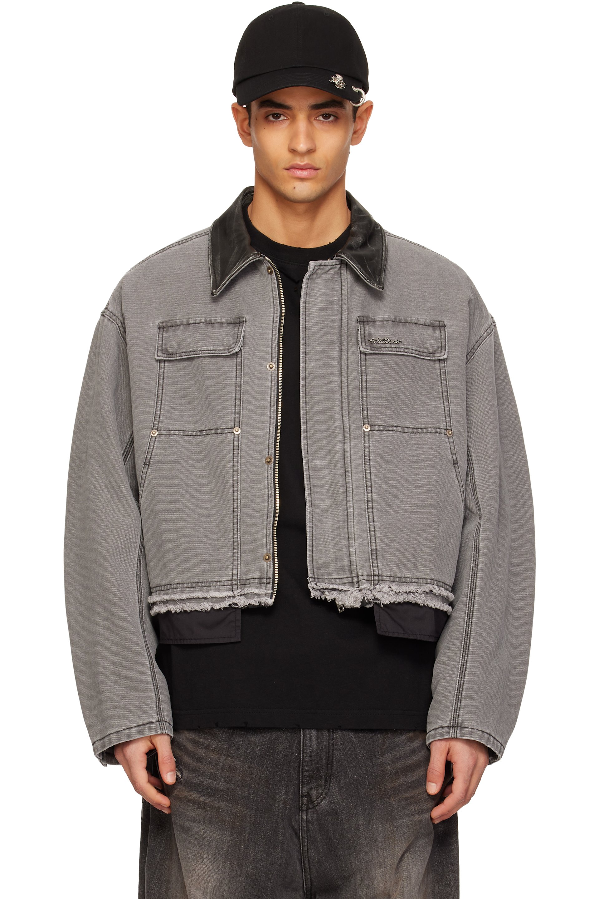 We11done - Blouson de travail gris à découpe