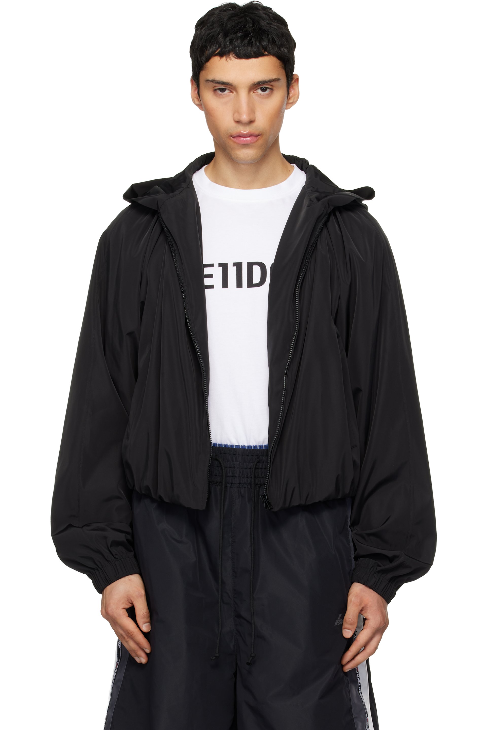 We11done - Blouson noir à fronces et à capuche