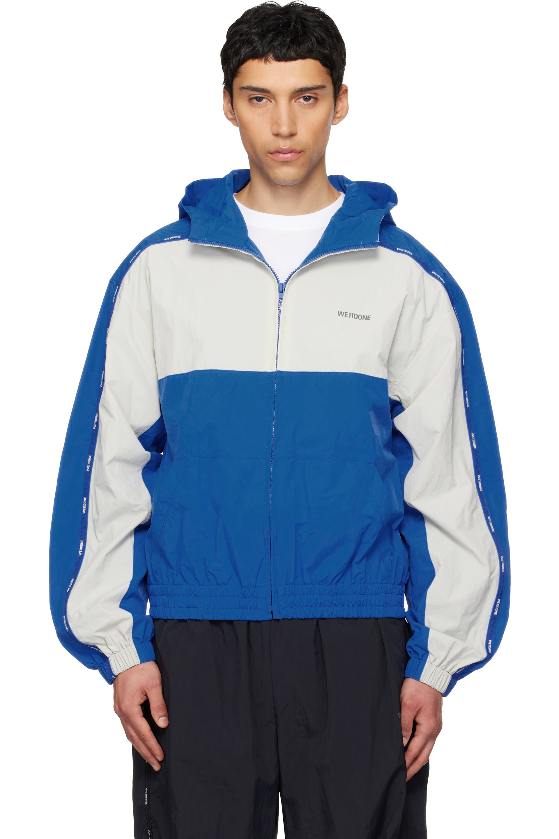 We11done - Blouson de survêtement bleu et gris à garnitures à logos