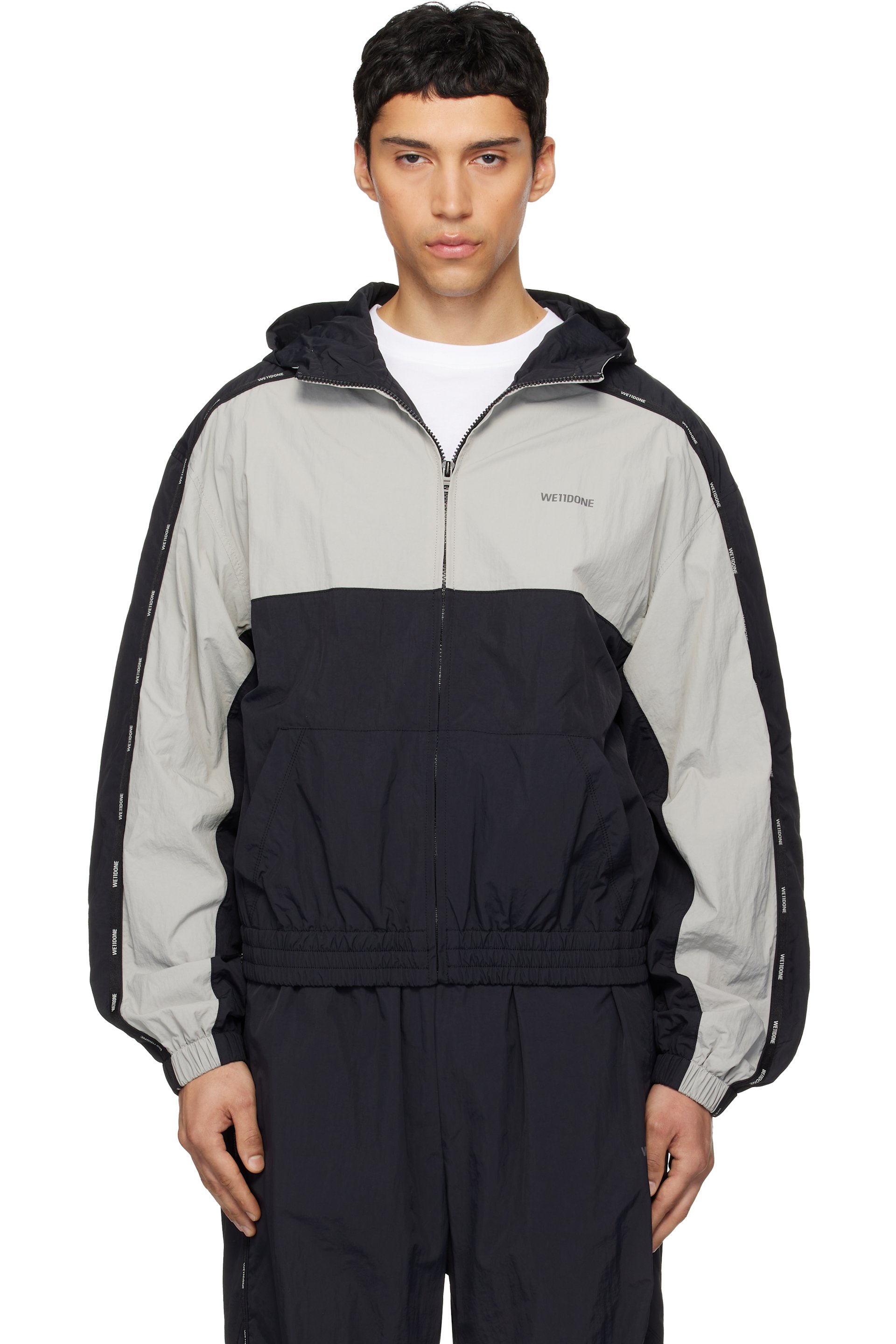 We11done - Blouson de survêtement noir et gris à garnitures à logos