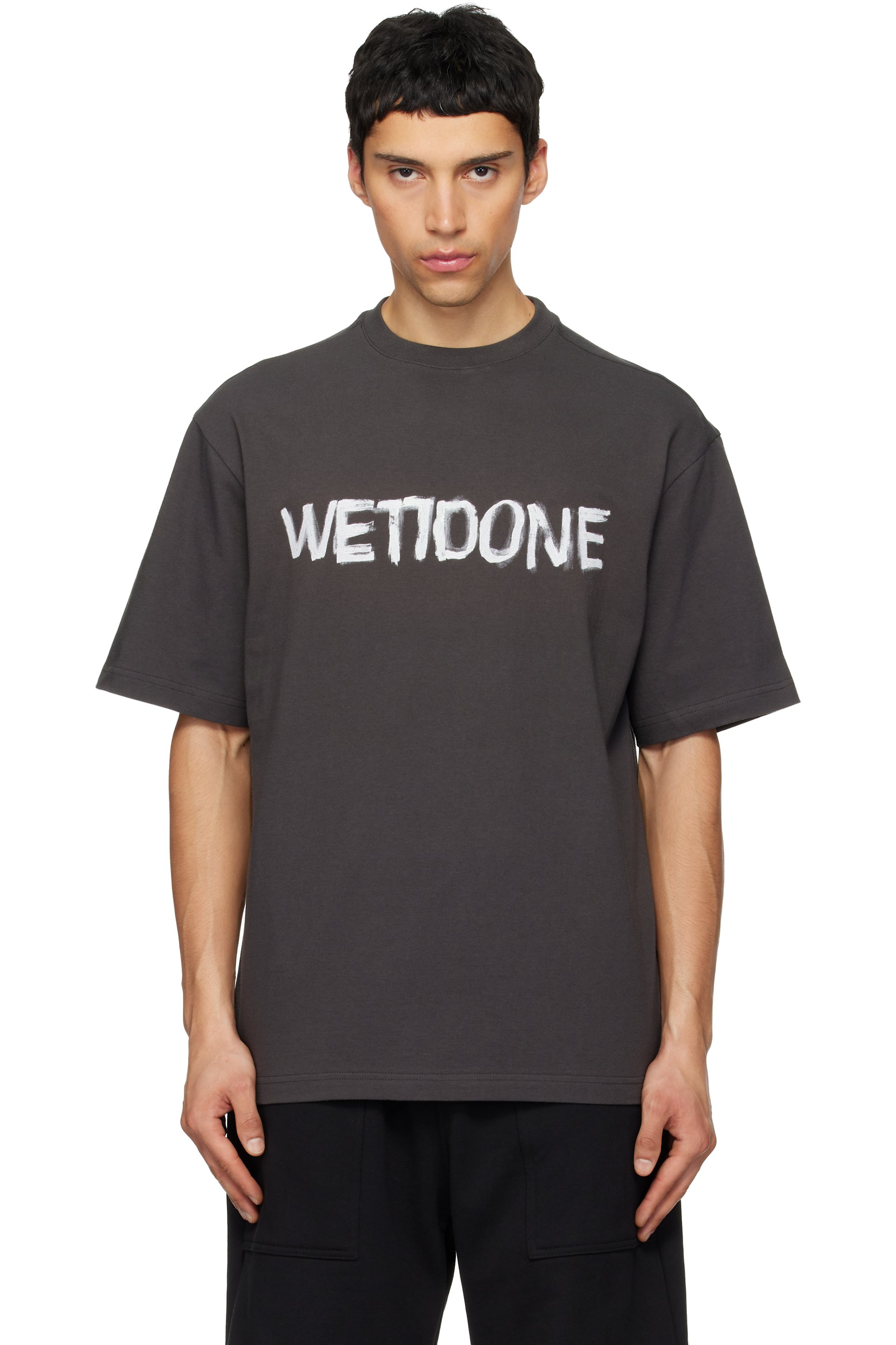 We11done - T-shirt gris à logo Graffiti