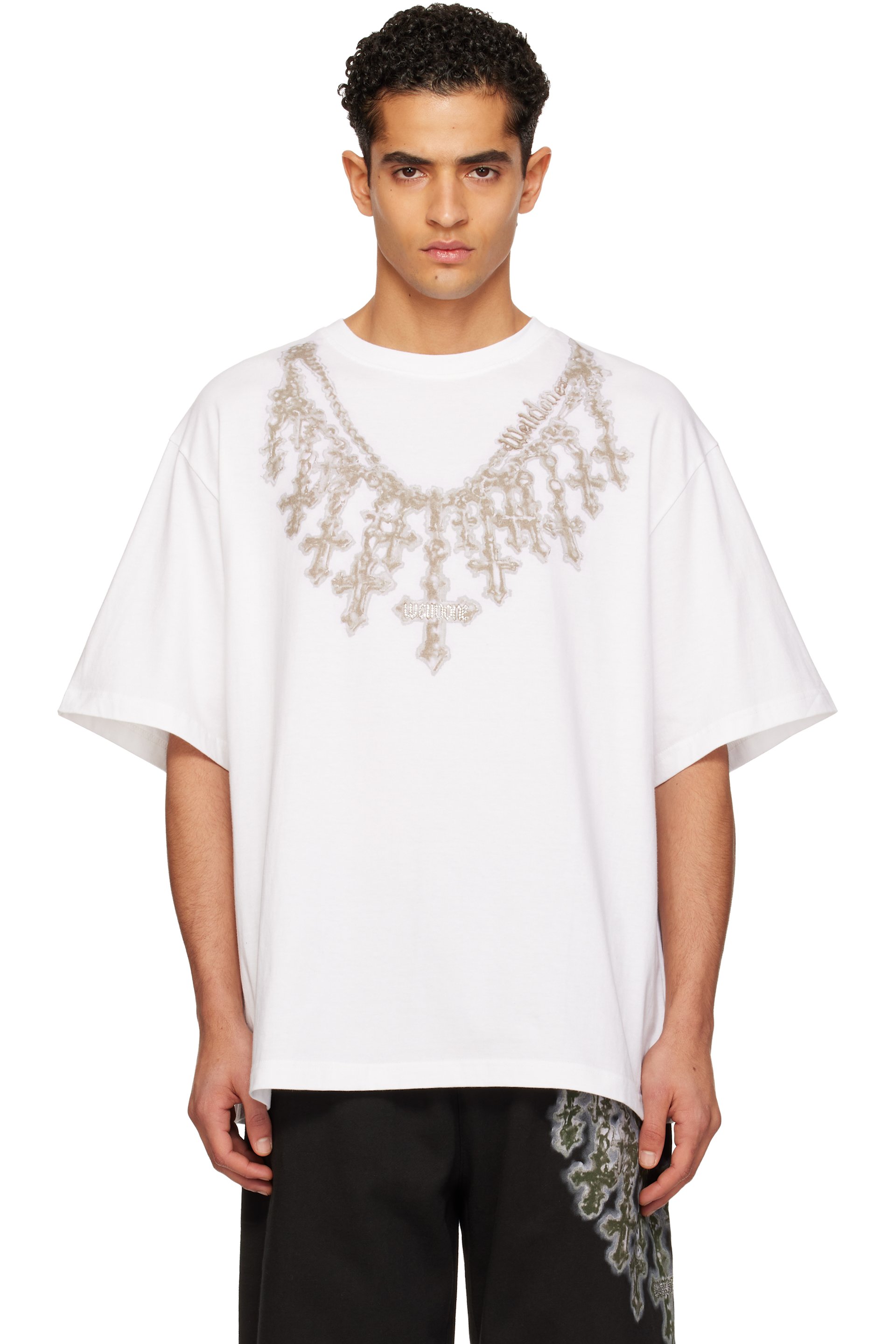 We11done - T-shirt blanc à image de collier à croix