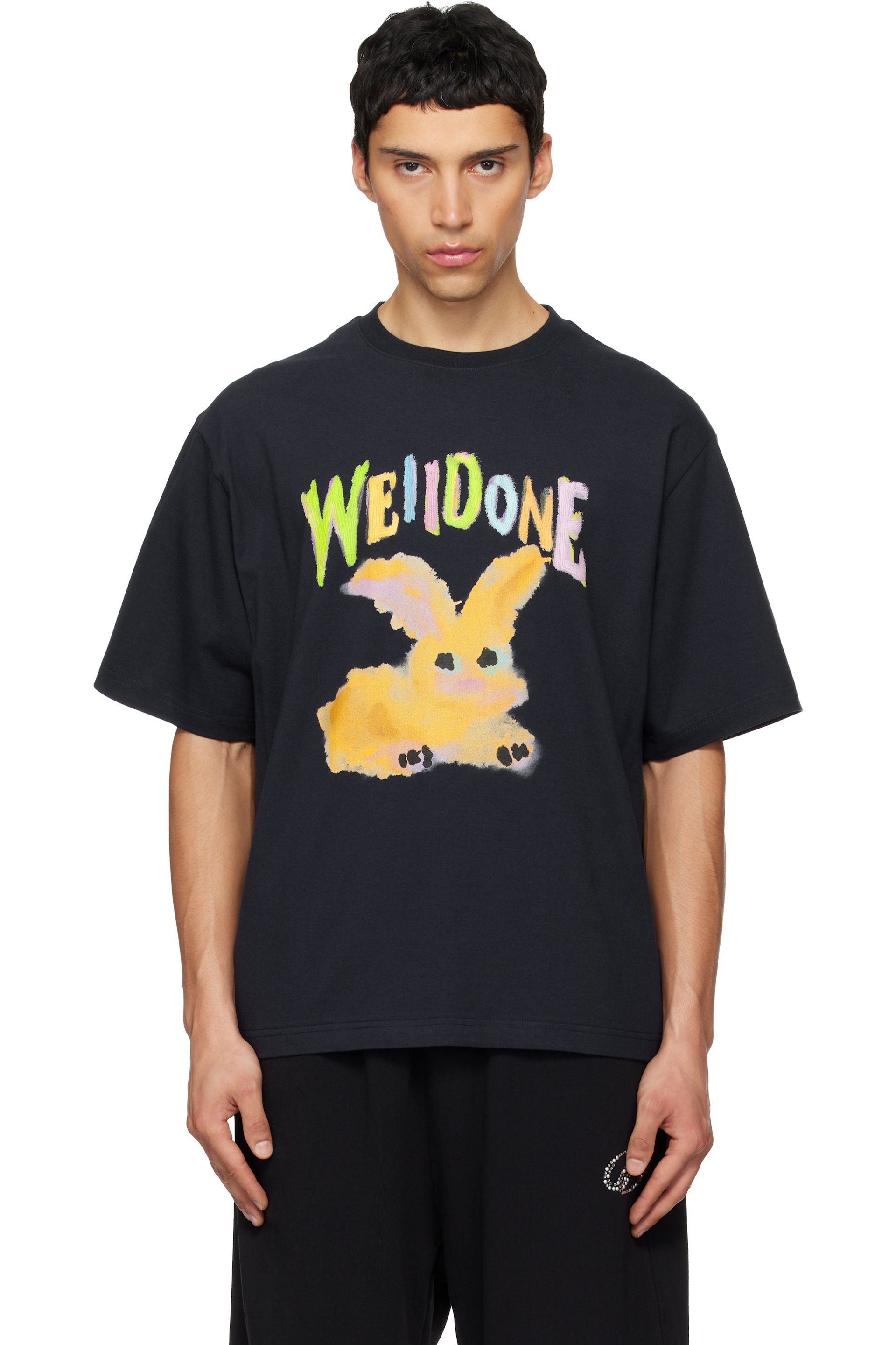 We11done - T-shirt bleu marine à image de lapin