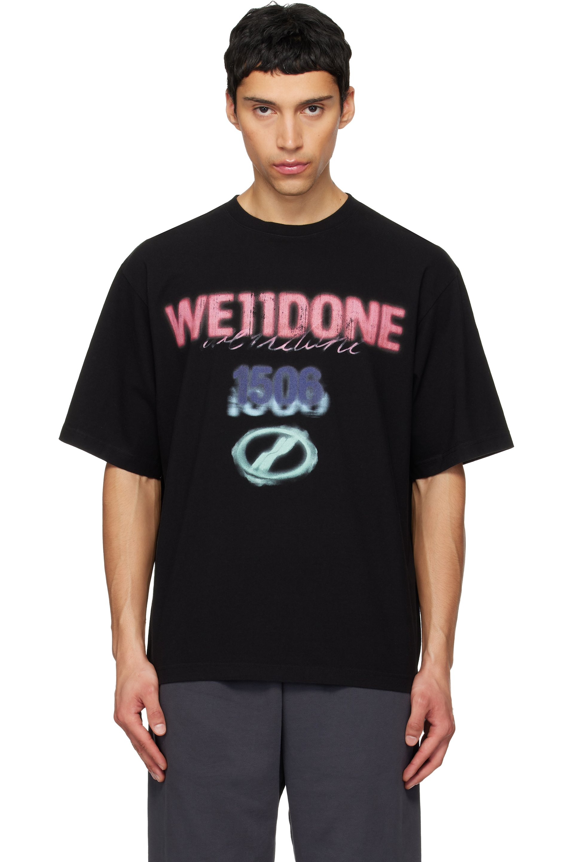 We11done - T-shirt noir à effet aérosol et à logo 1506