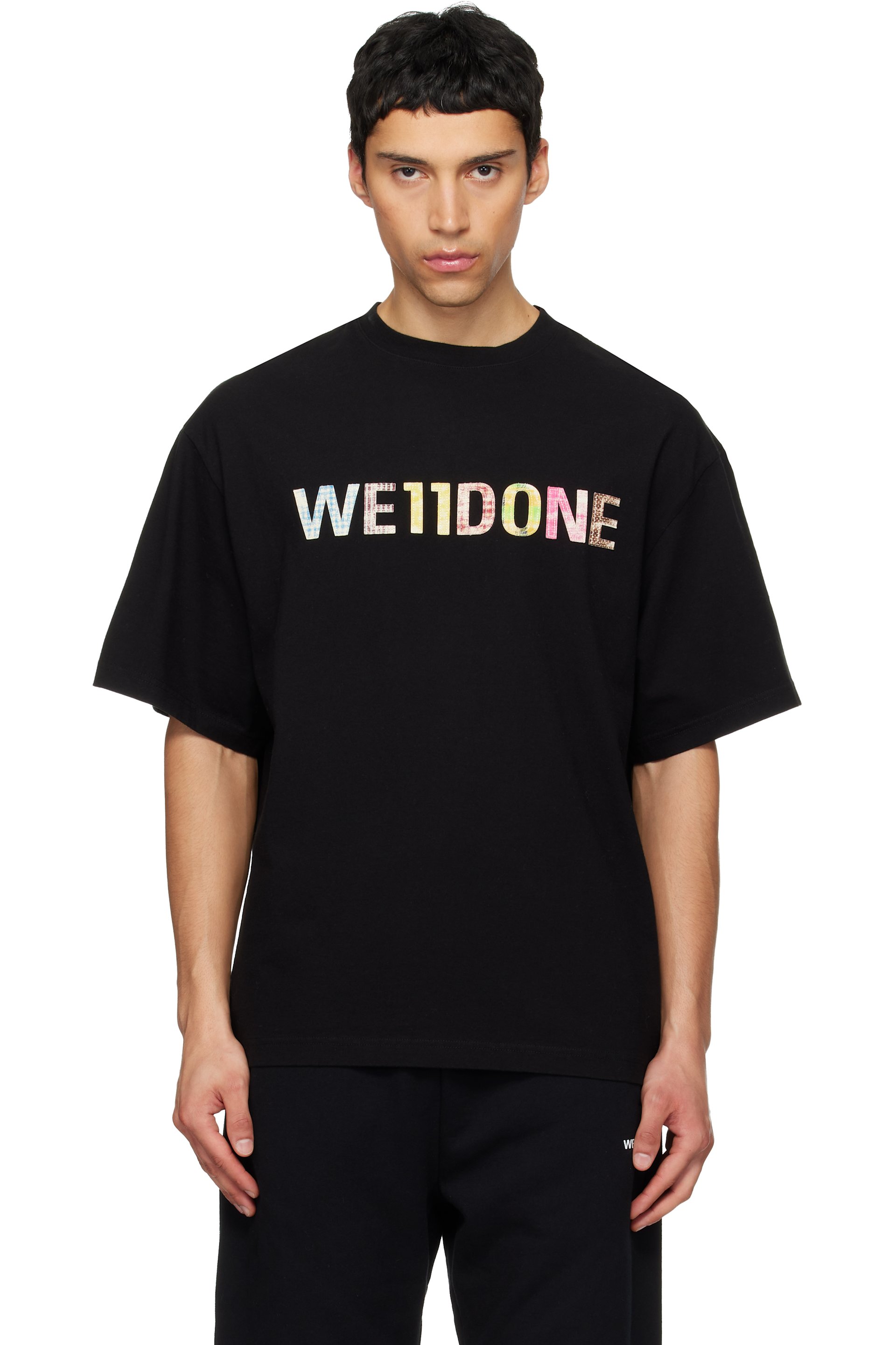 We11done - T-shirt noir à logo à patchwork