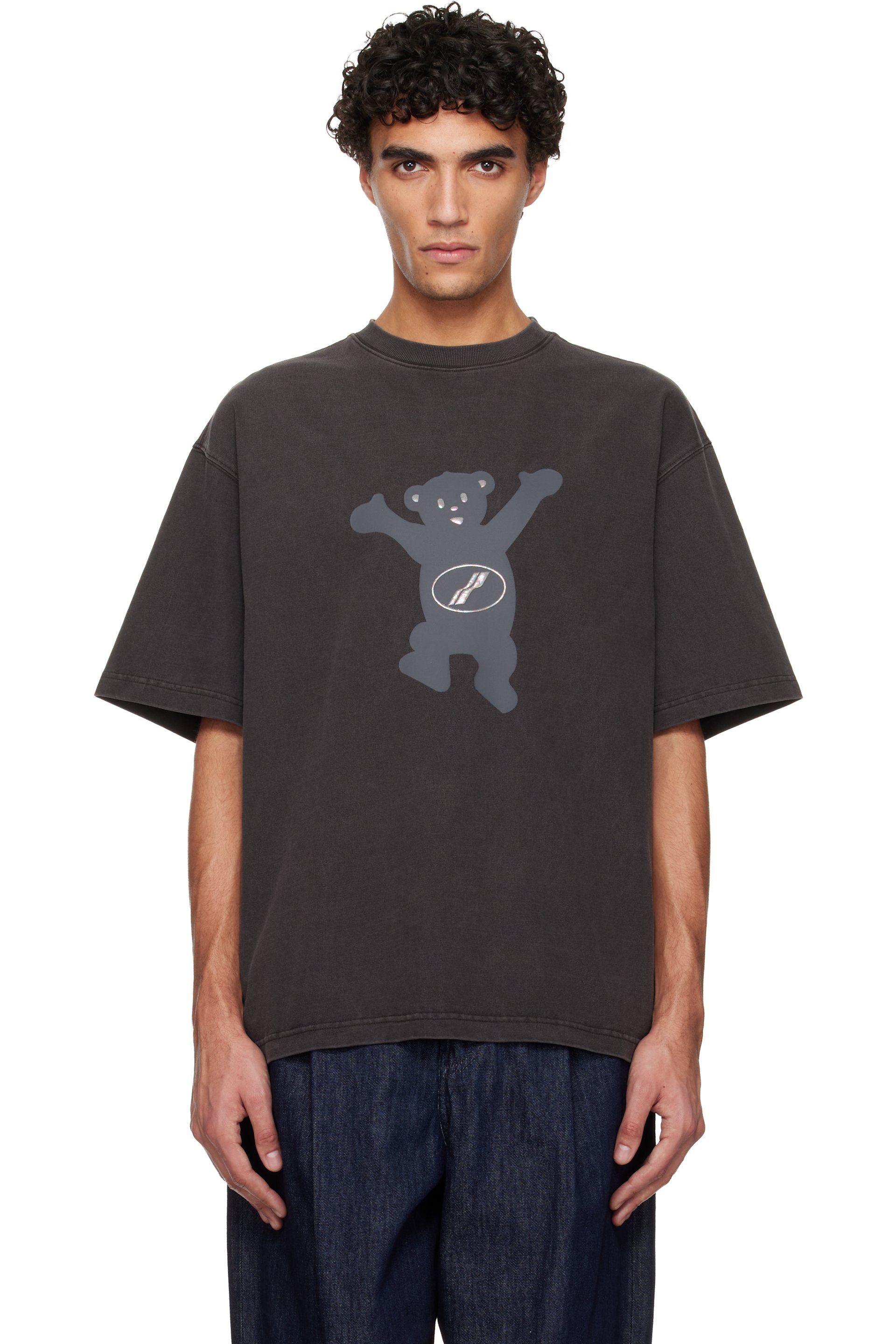 We11done - T-shirt gris à logos d'ourson