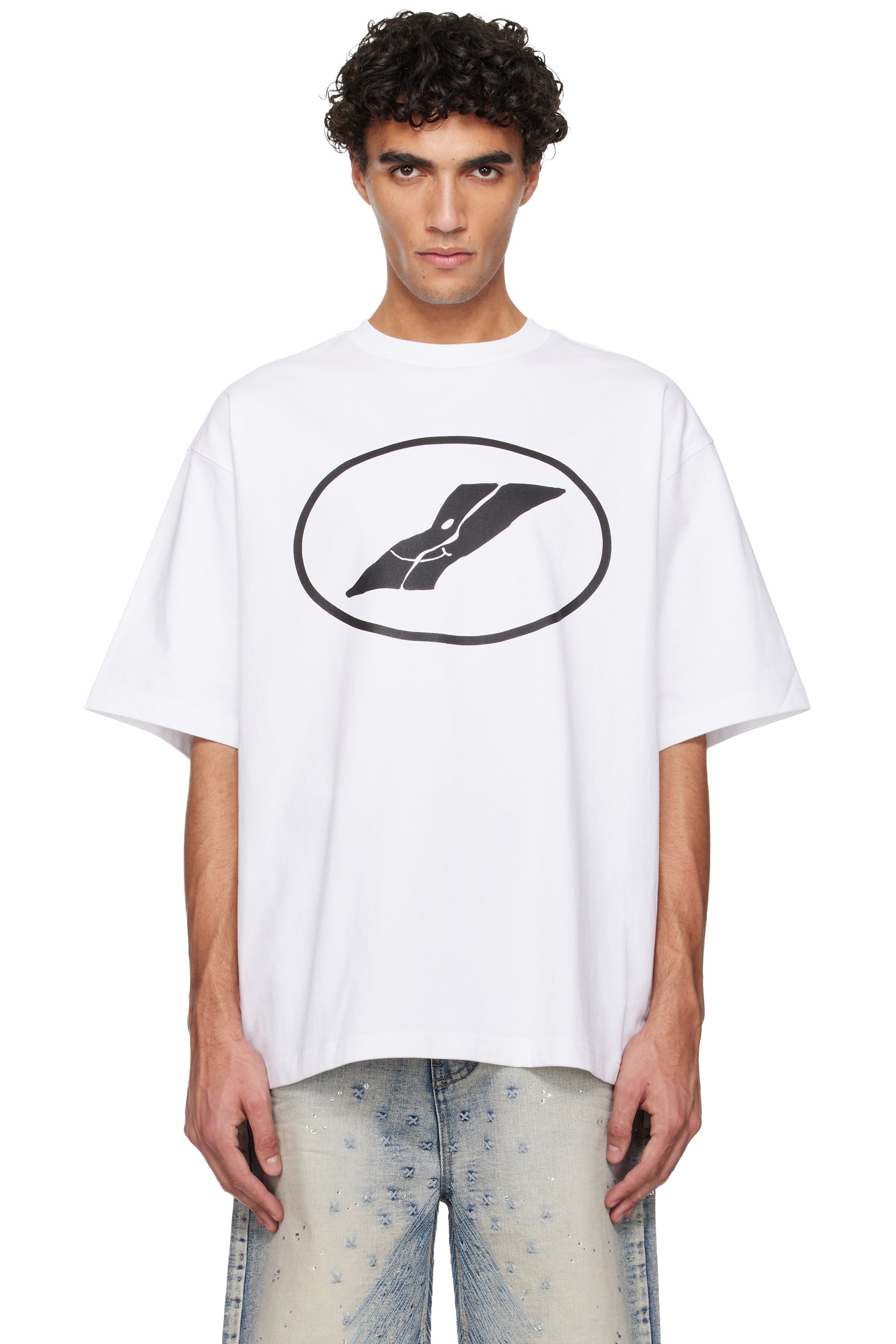 We11done - T-shirt blanc à image à logo