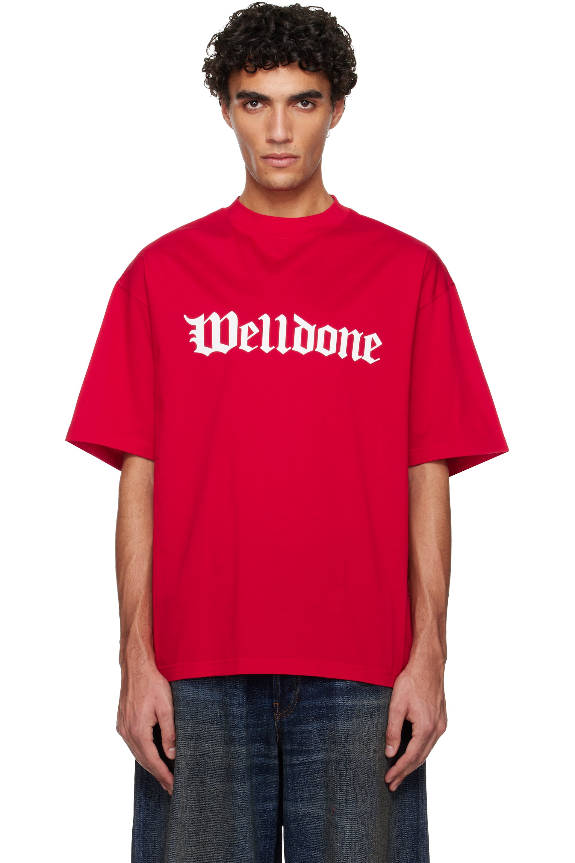 We11done - T-shirt rouge à logos gothiques
