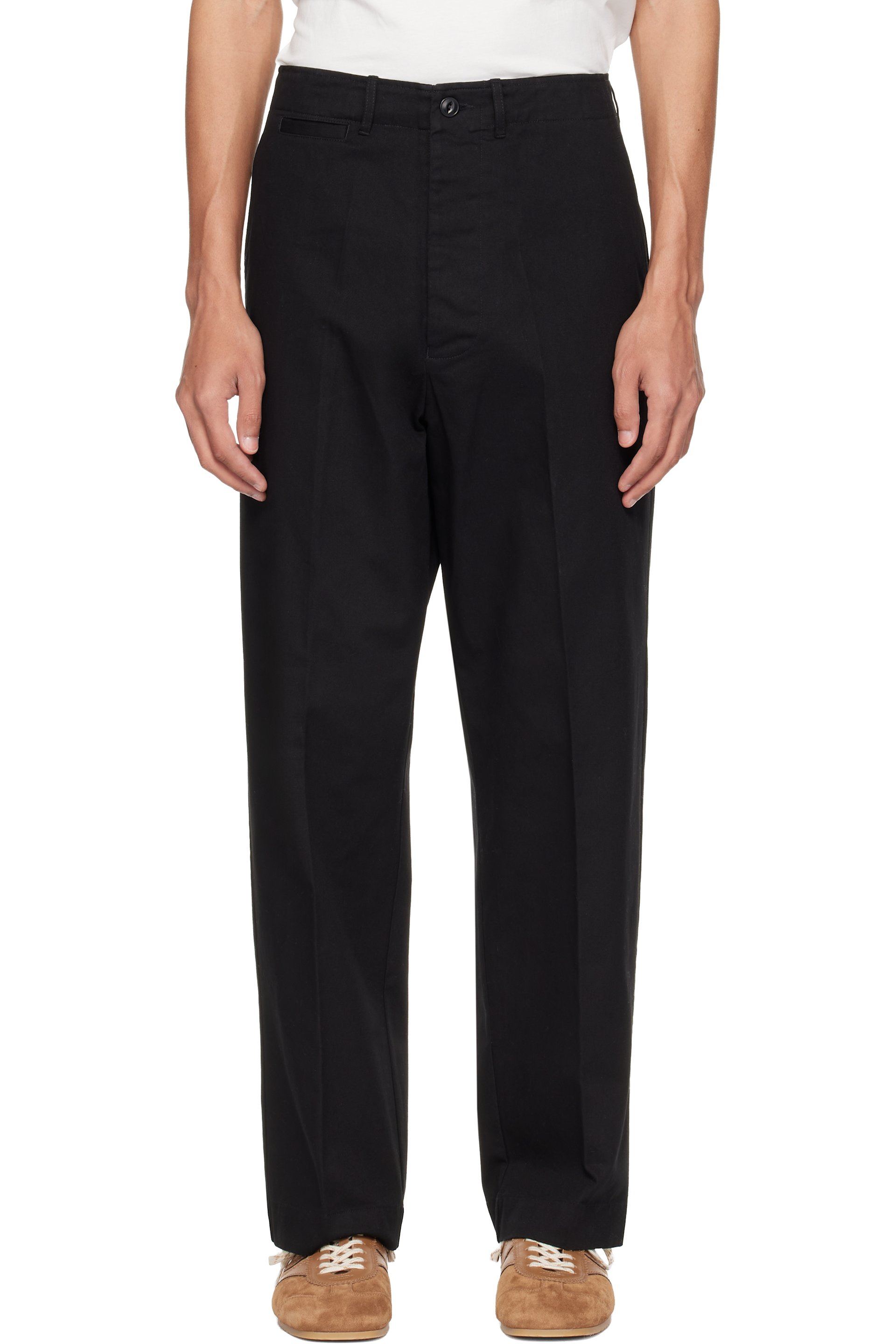 Merz b. Schwanen - Black 1920s Cotton Twill Worker Chino Trousers