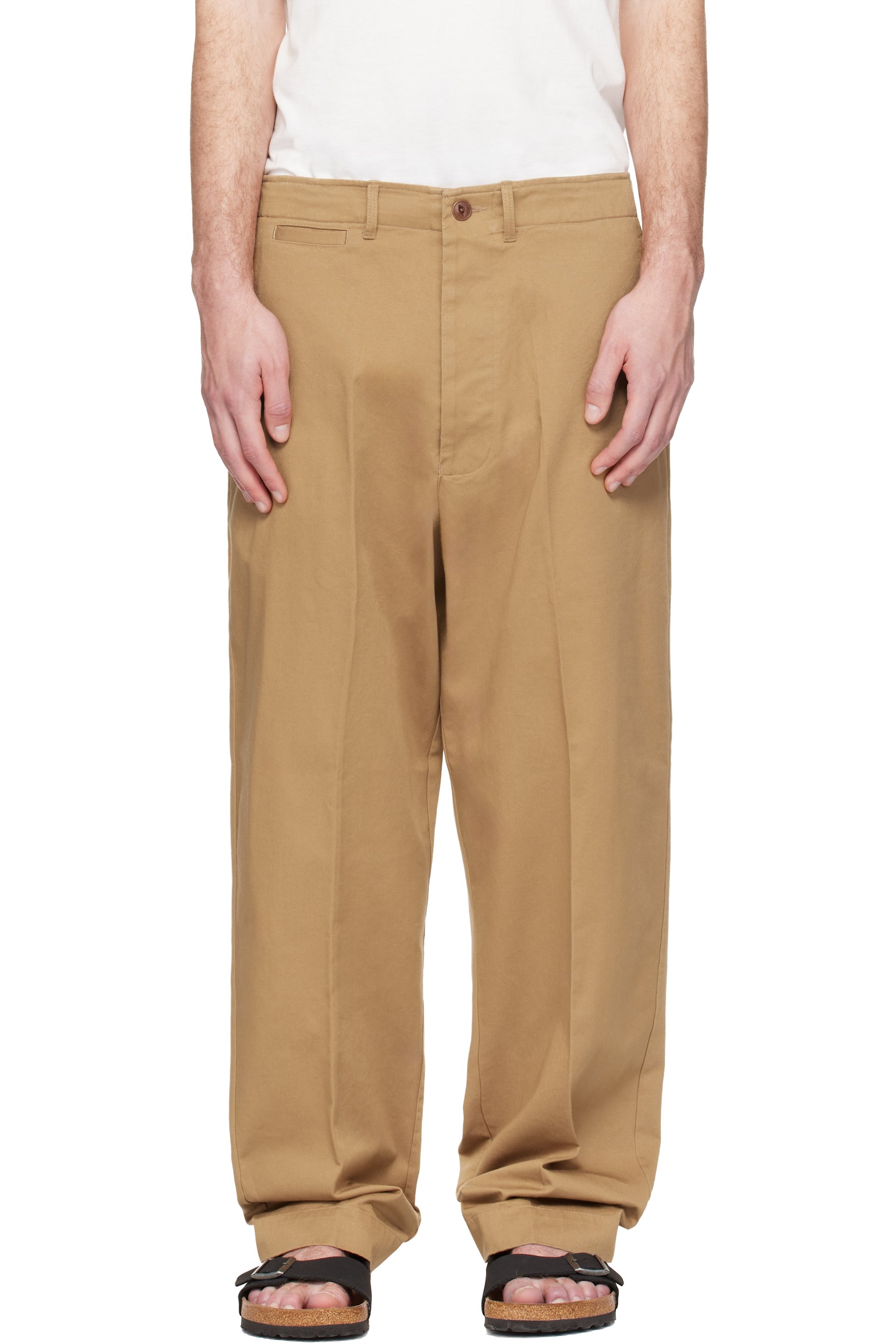 Merz b. Schwanen - Tan 1920s Cotton Twill Worker Chino Trousers