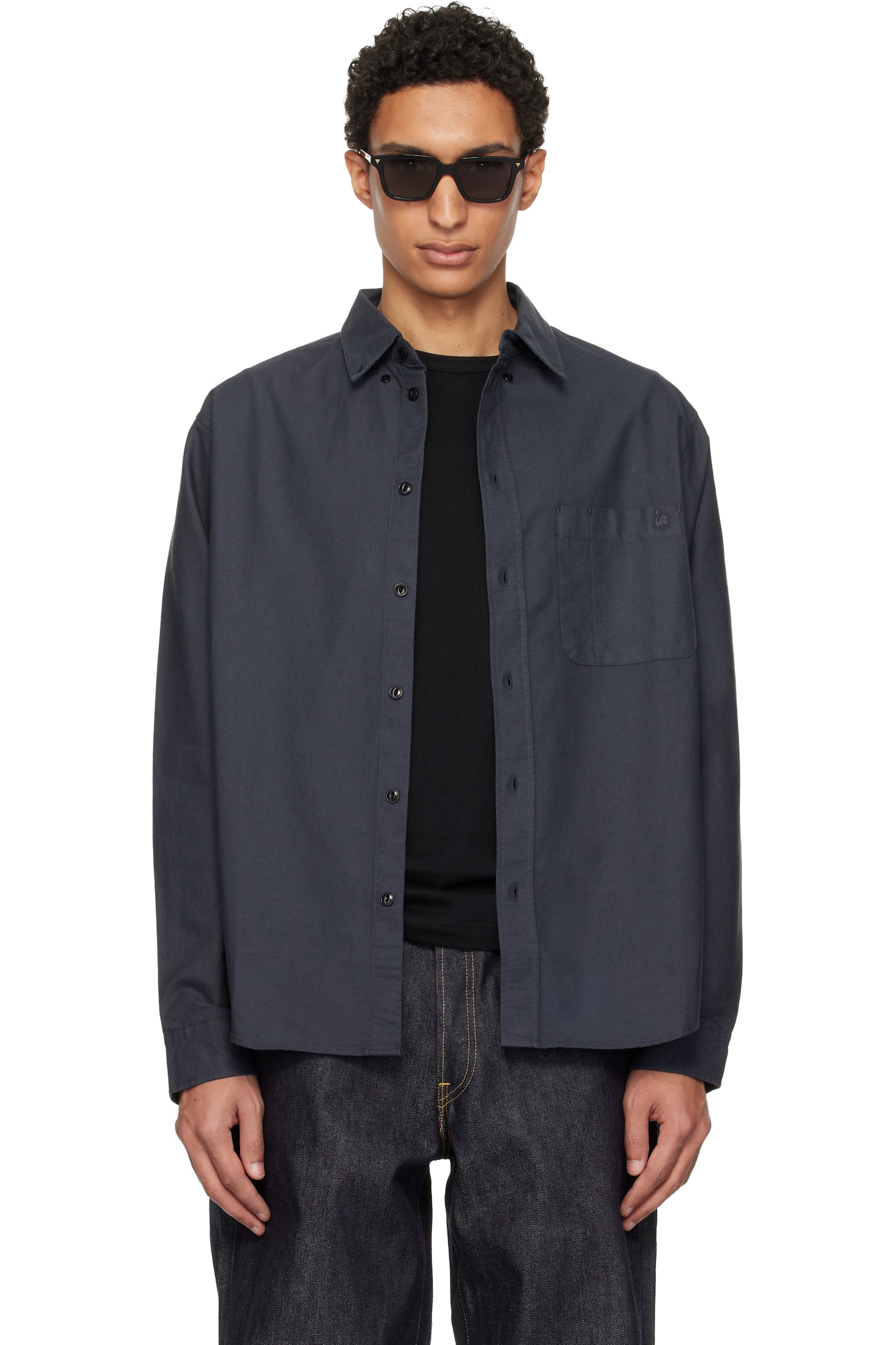 Merz b. Schwanen - グレー Button-Down コットン オックスフォード 長袖シャツ