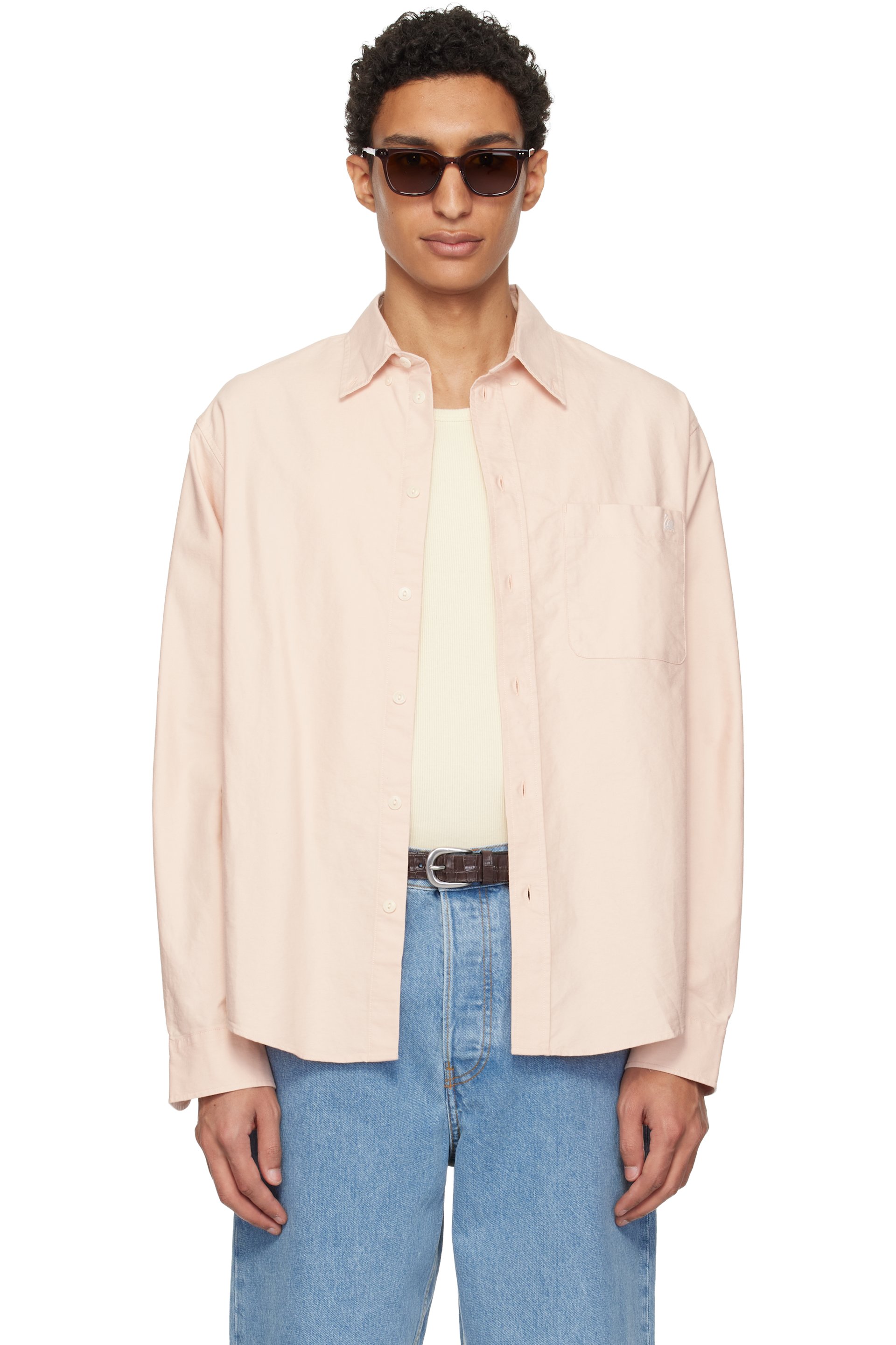 Merz b. Schwanen - ピンク Button-Down コットン オックスフォード 長袖シャツ