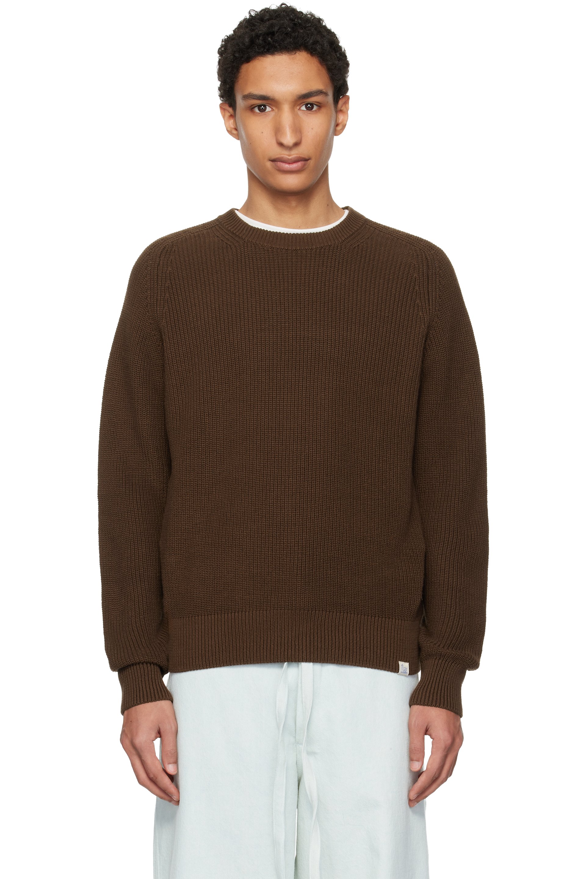 Merz b. Schwanen: Brown Sturdy Ribbed Cotton Sweater | SSENSE