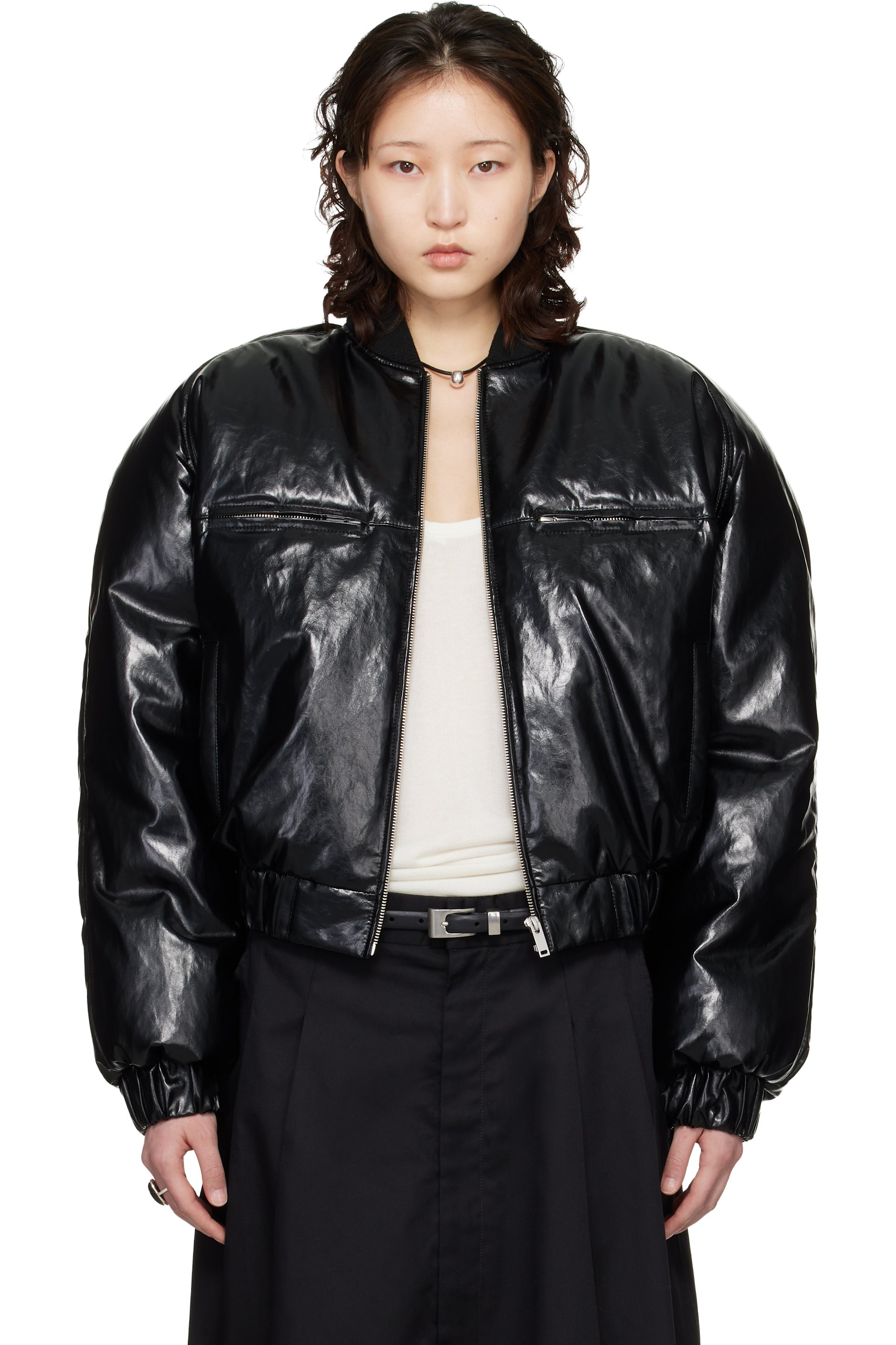 LU'U DAN - Black Riot Faux-Leather Bomber Jacket