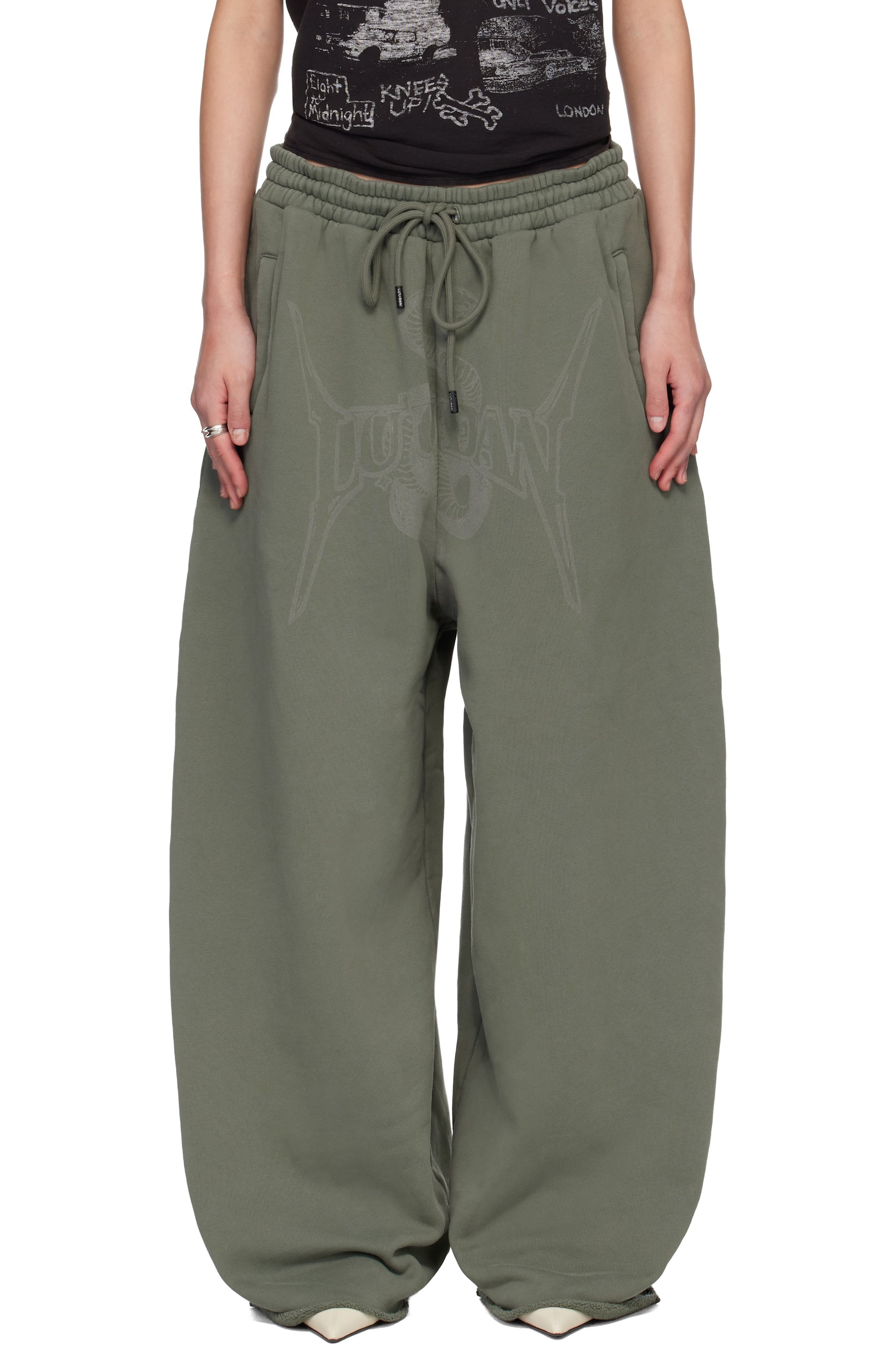 LU'U DAN - Green Raw-Cut Bontan Sweatpants