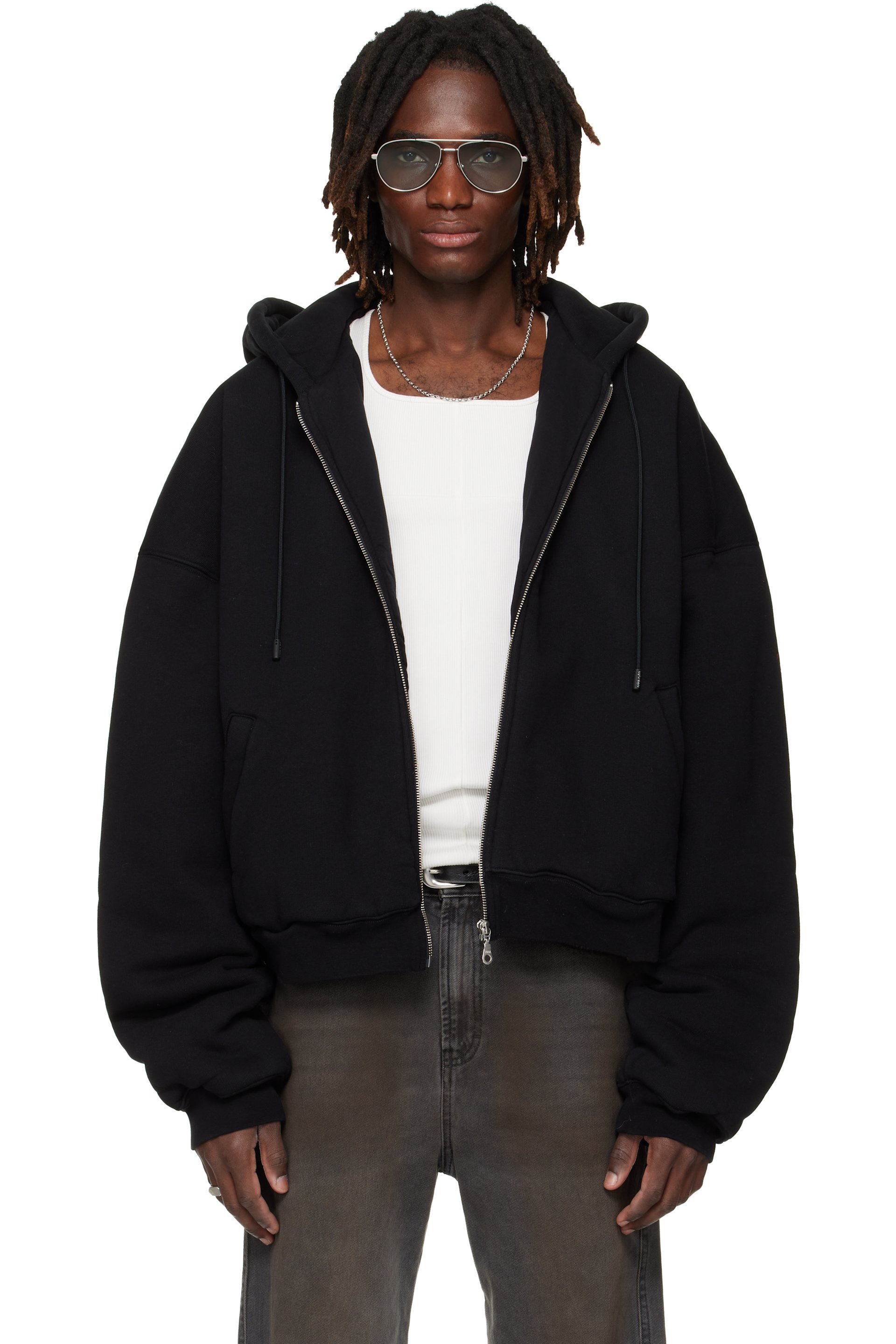 LU'U DAN - SSENSE Exclusive Black Wadded Hoodie