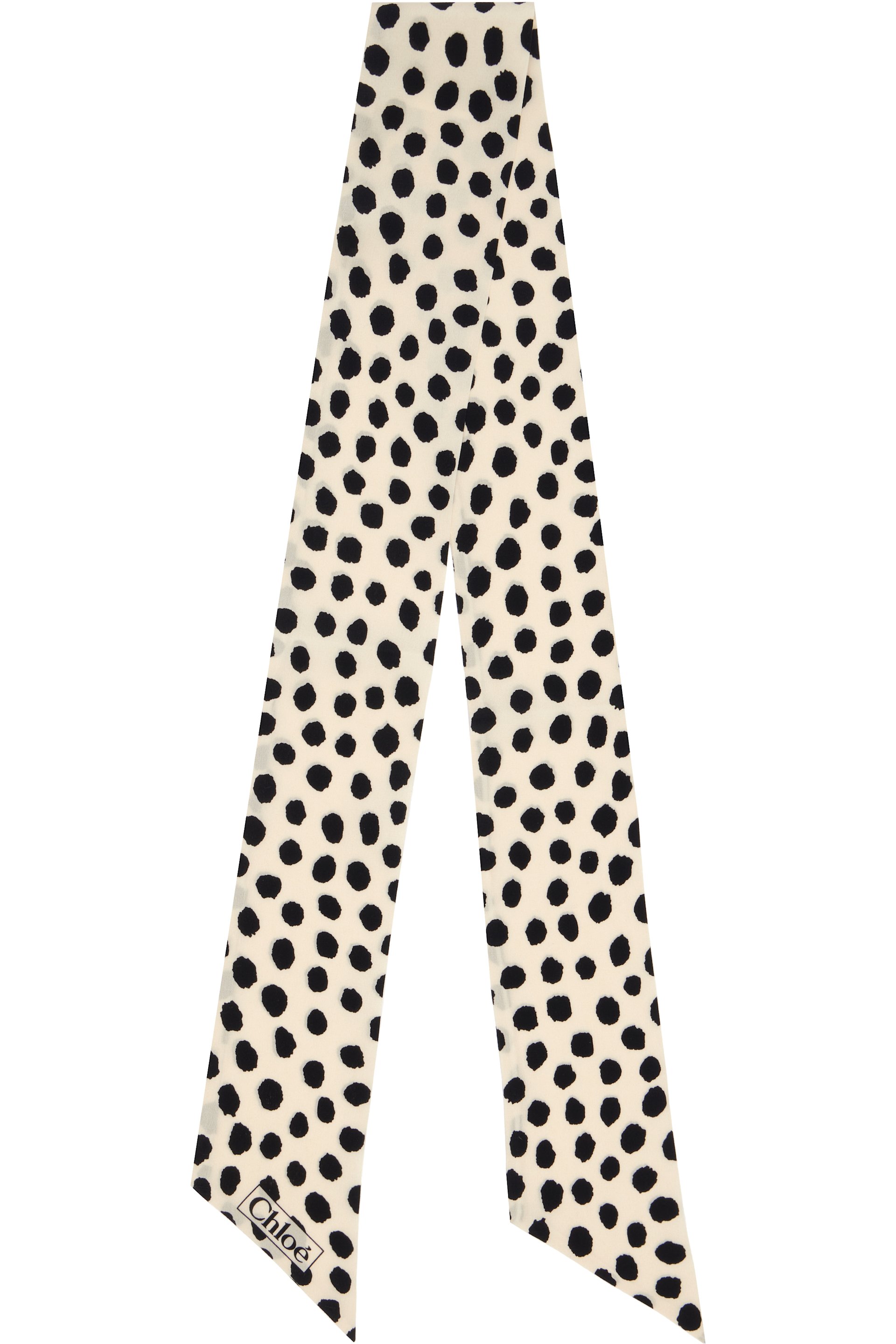 Chloé - Foulard blanc cassé et noir à logo et à pois