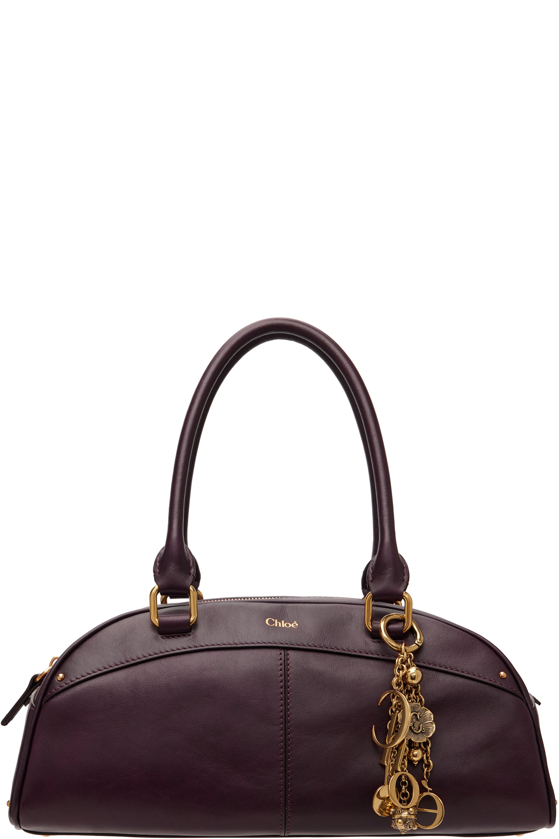 Chloé - Sac de bowling bourgogne en cuir à breloques